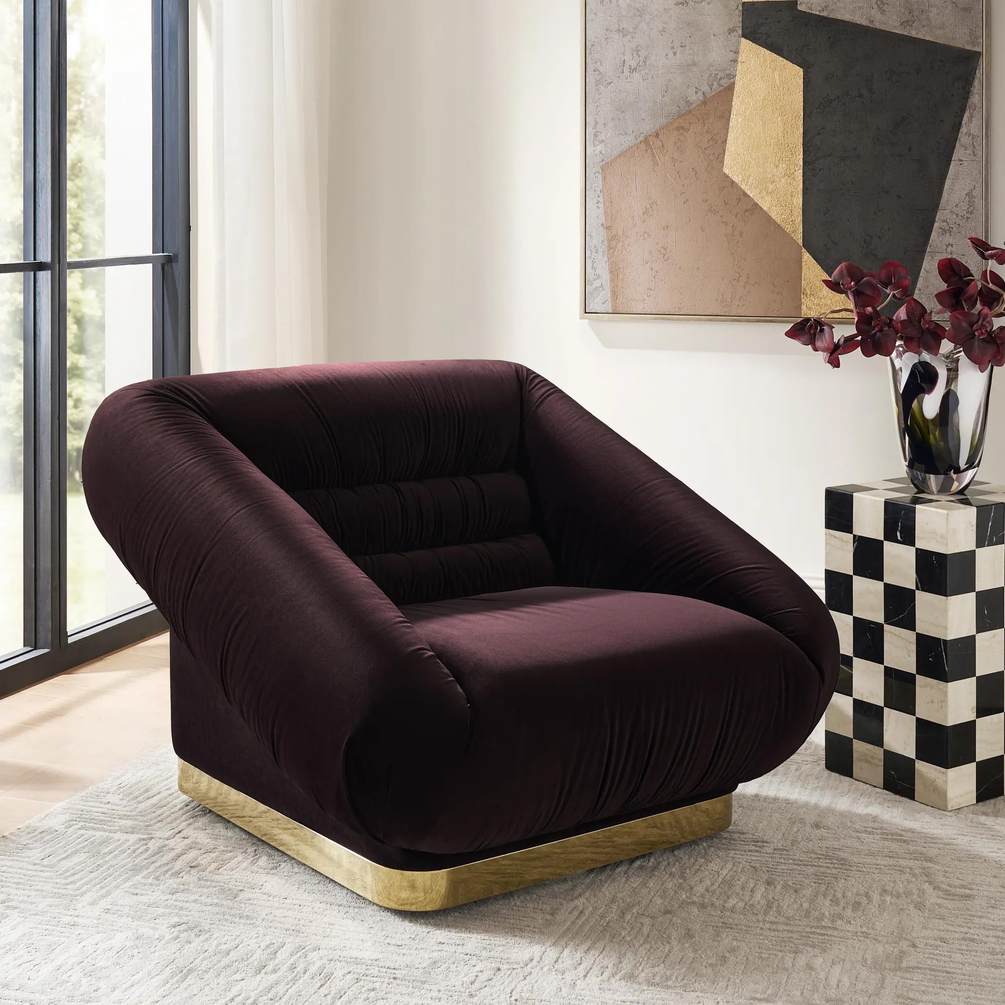 Dover Fig Velvet Swivel Accent Chair