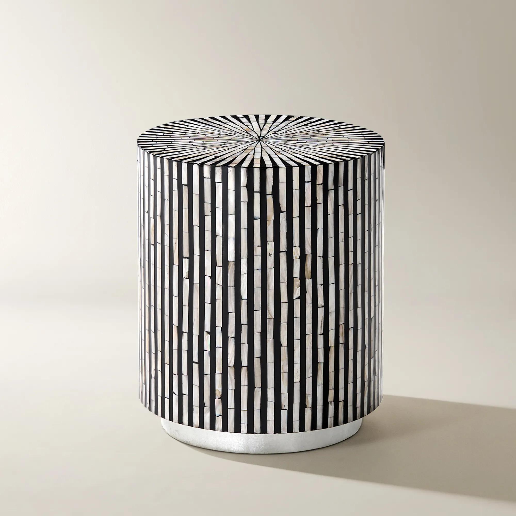 Marina Round Mosaic Black End Table (13.75")