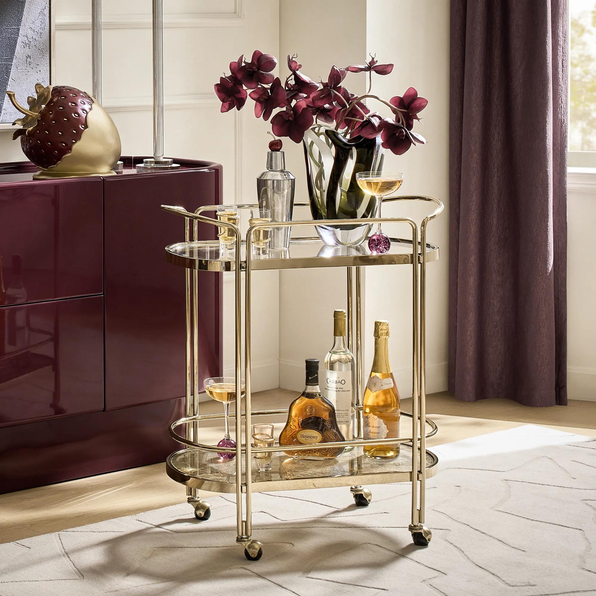 Duality Fabric- Laminated Glass 2-Tier Bar Cart （25.3"）