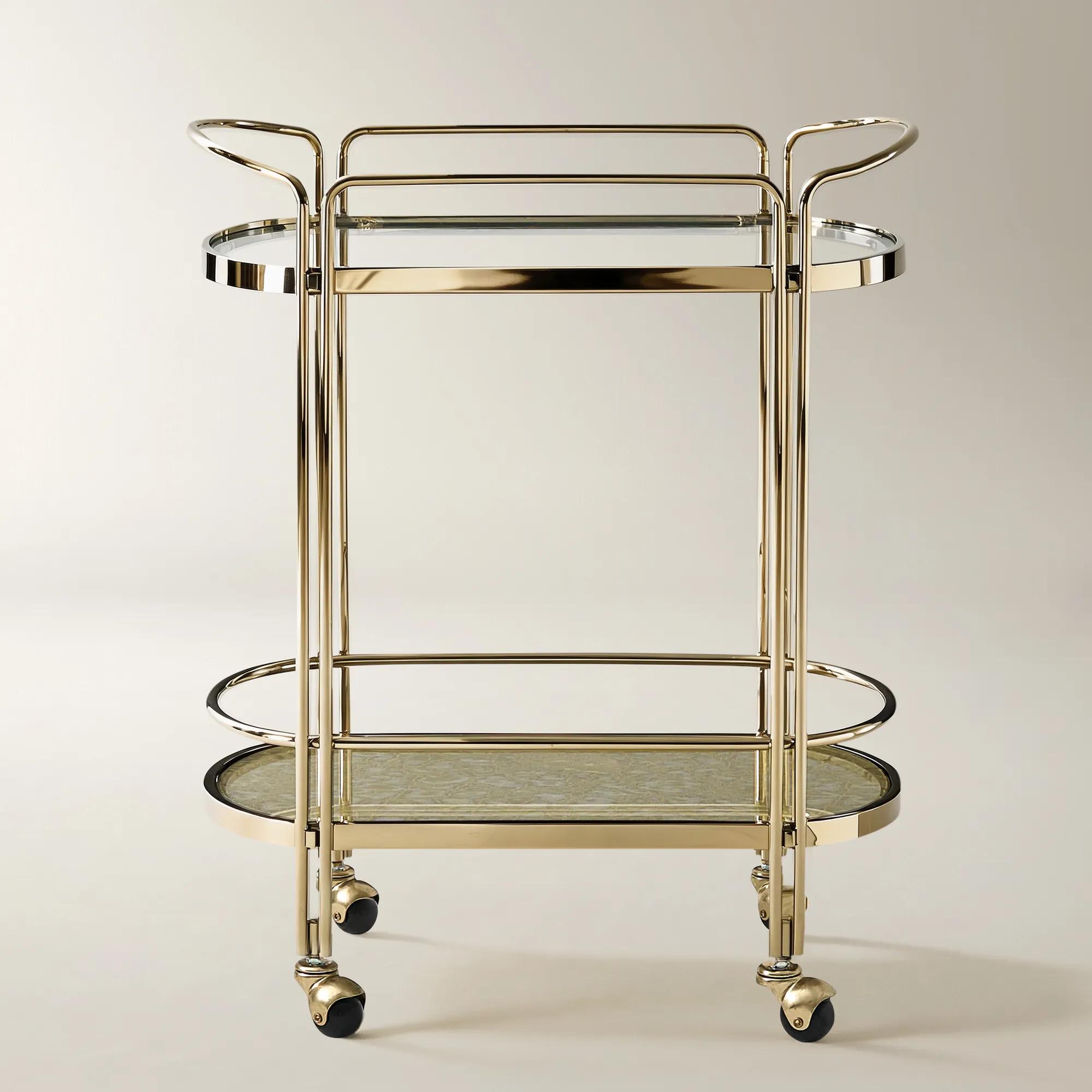 Duality Fabric- Laminated Glass 2-Tier Bar Cart （25.3"）