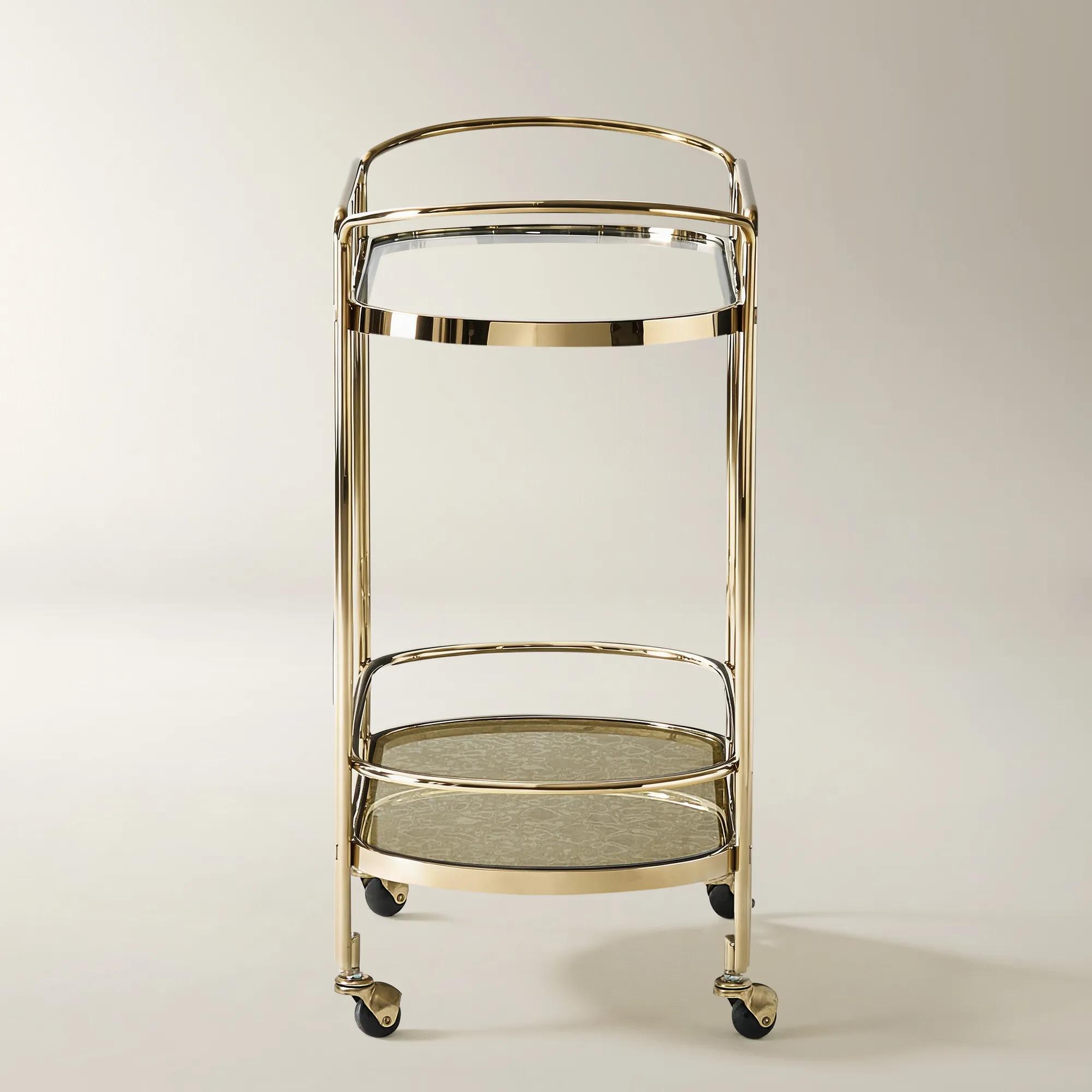 Duality Fabric- Laminated Glass 2-Tier Bar Cart （25.3"）