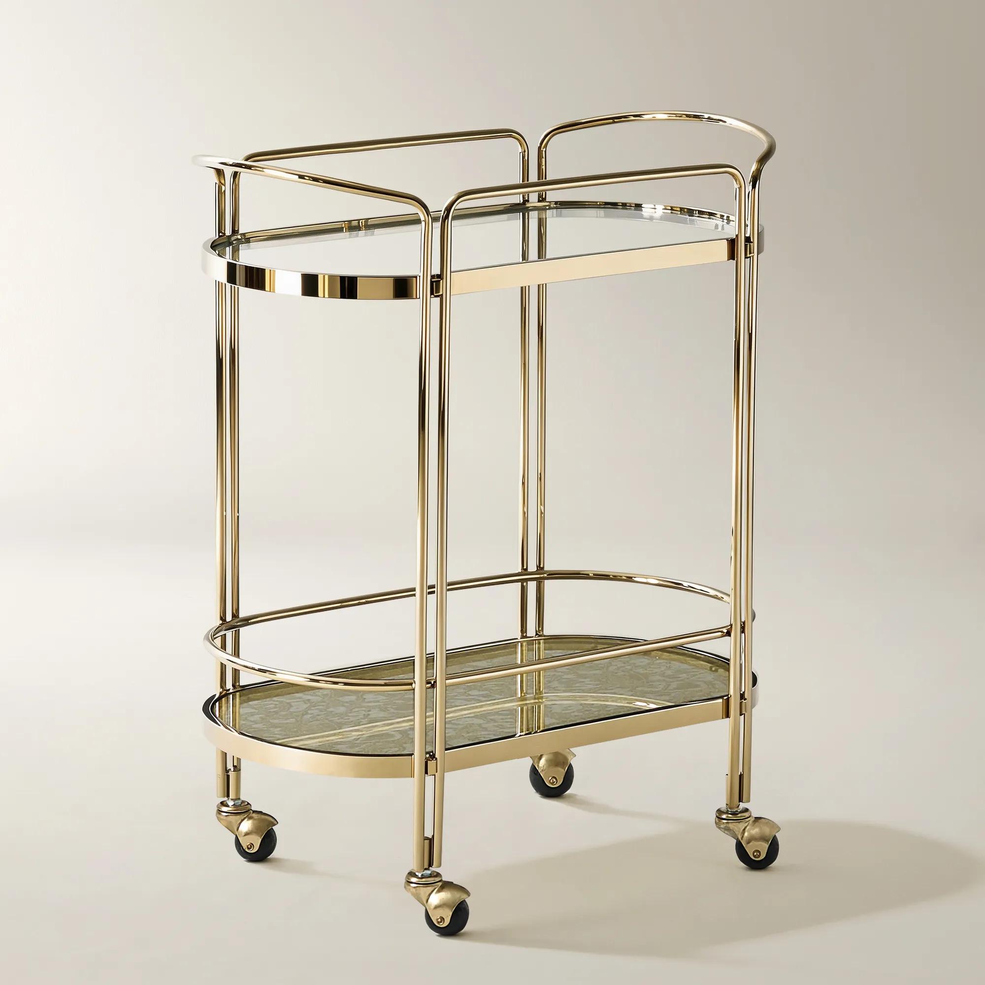Duality Fabric- Laminated Glass 2-Tier Bar Cart （25.3"）