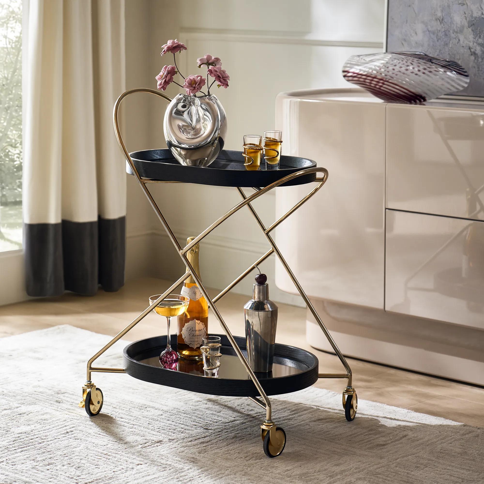 Cleo Black Oak  2-Tier Bar Cart (22.5")