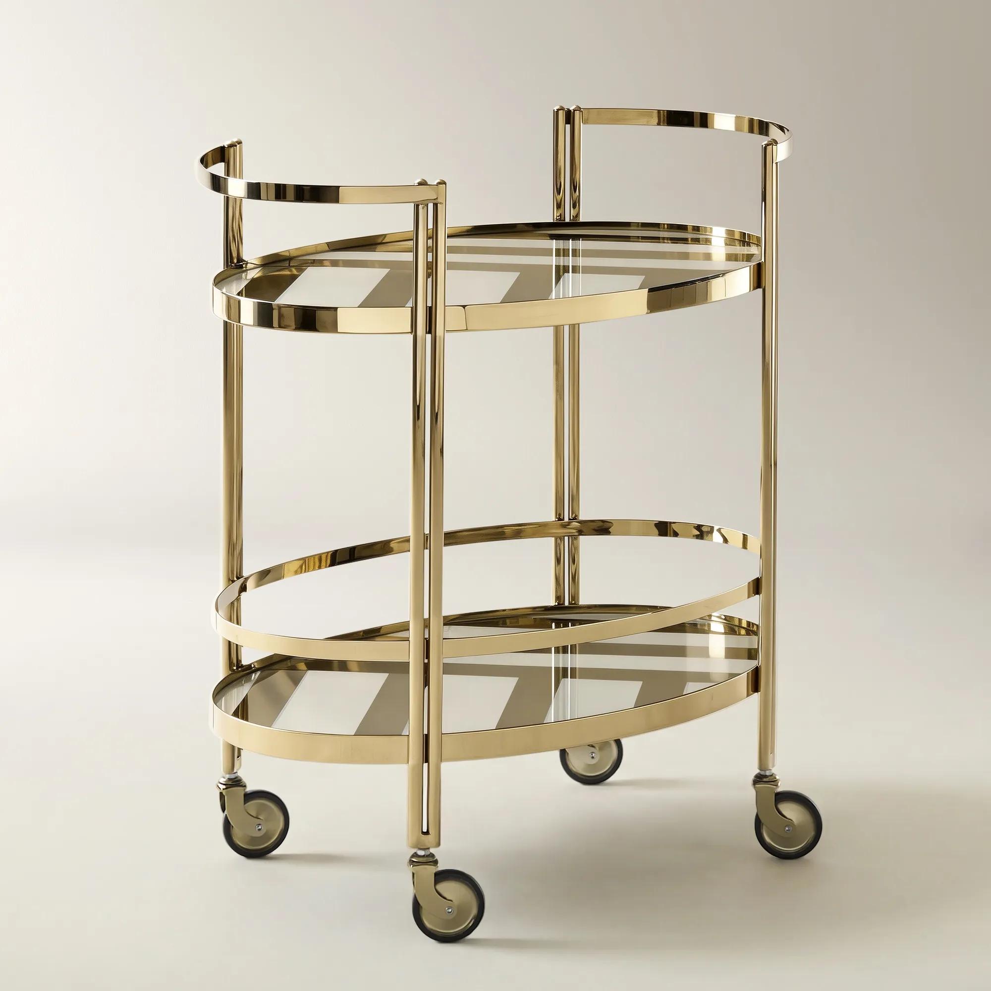 Rivoli Geometric Two - Tone Mirror 2 - Tier Bar Cart （30"）