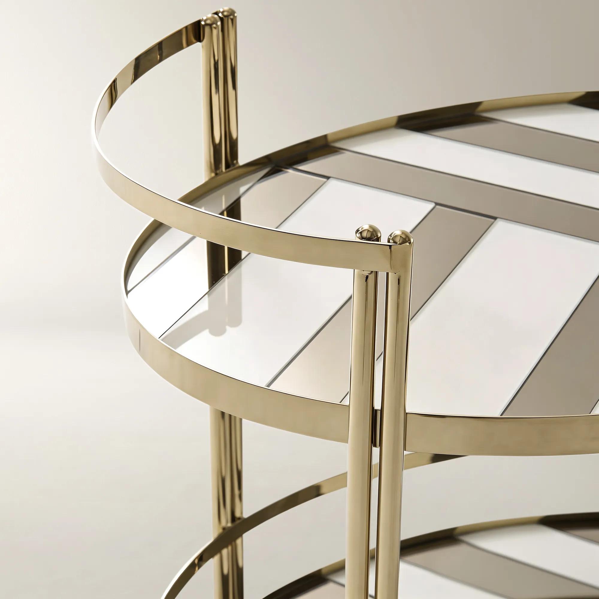 Rivoli Geometric Two - Tone Mirror 2 - Tier Bar Cart （30"）
