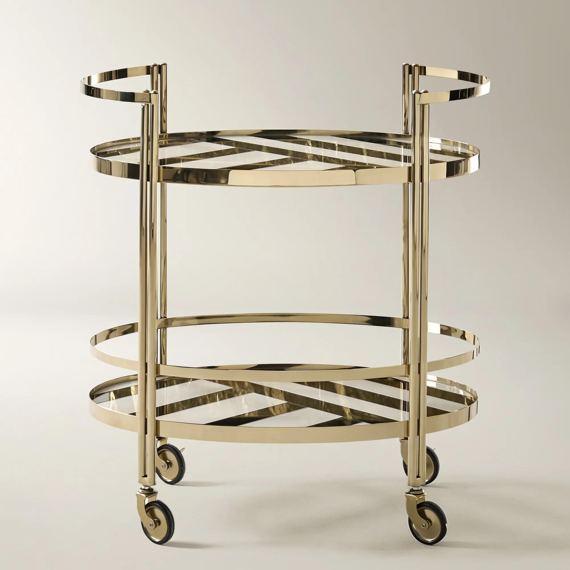 Rivoli Geometric Two - Tone Mirror 2 - Tier Bar Cart （30"）
