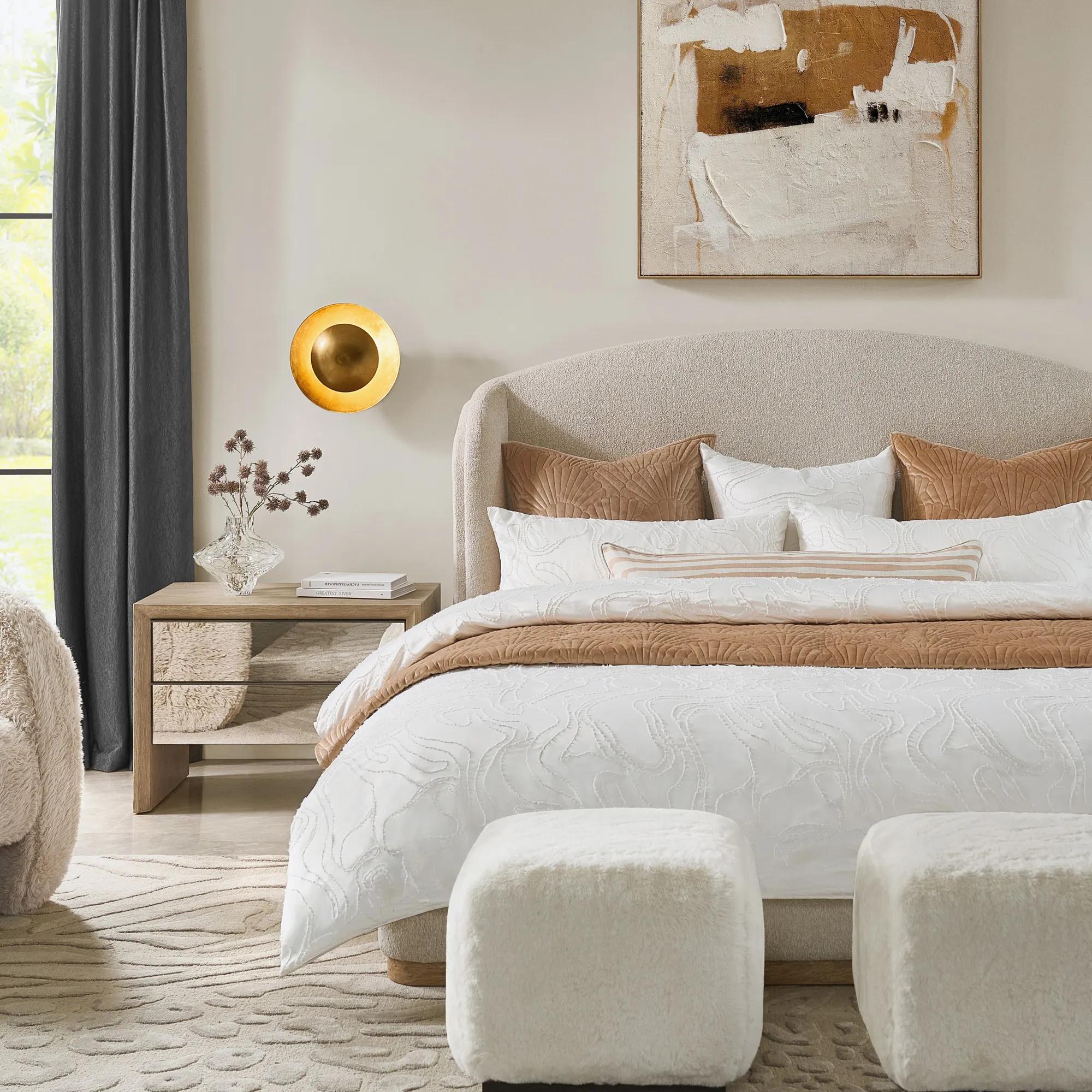 Glimmer Ivory Performance Velvet Upholstered King Platform Bed