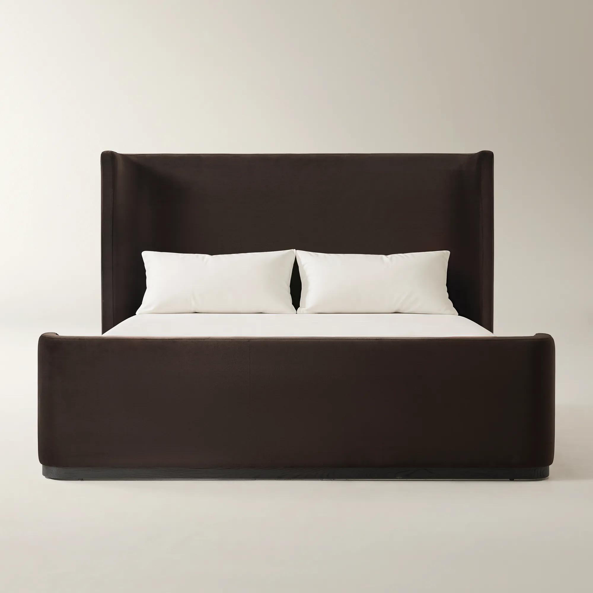Stria Dark Chocolate Velvet Upholstered Platform Bed
