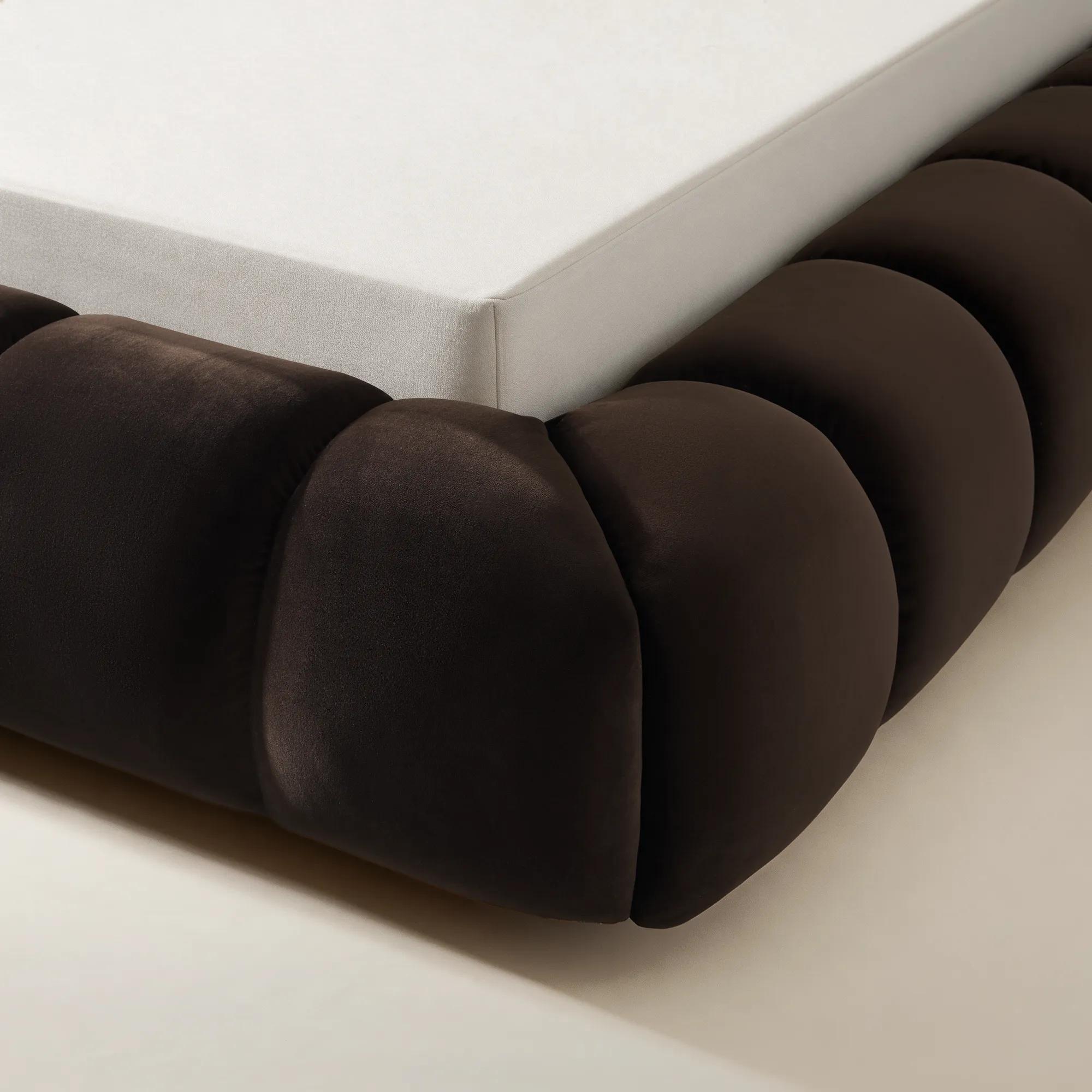 Paloma Tufted Dark Chocolate Velvet Upholstered King Platform Bed