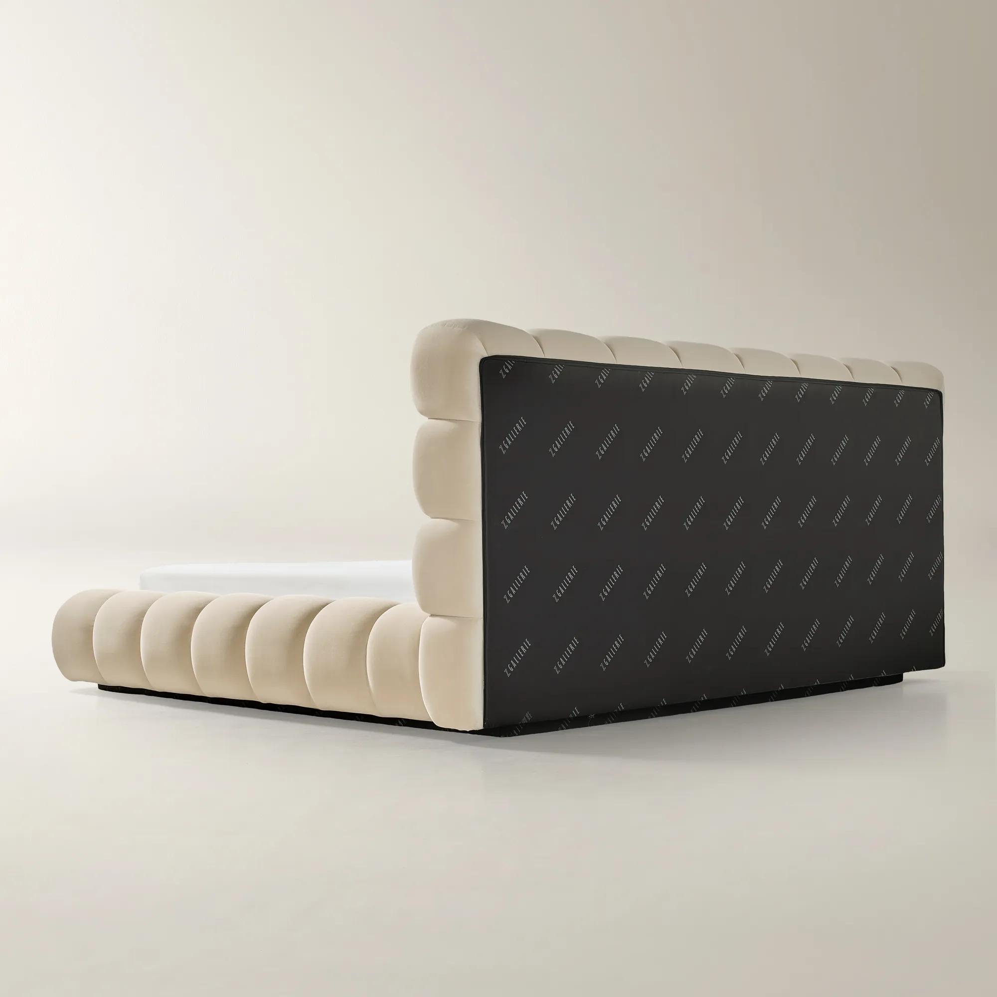 Paloma Tufted Oatmeal Velvet Upholstered King Platform Bed
