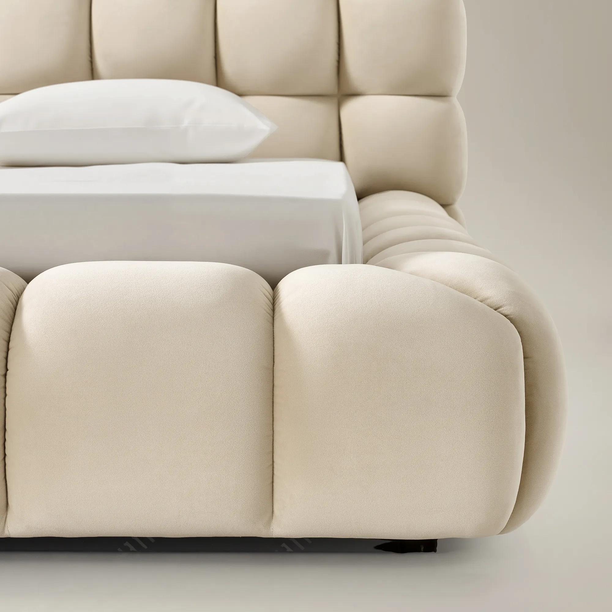 Paloma Tufted Oatmeal Velvet Upholstered King Platform Bed