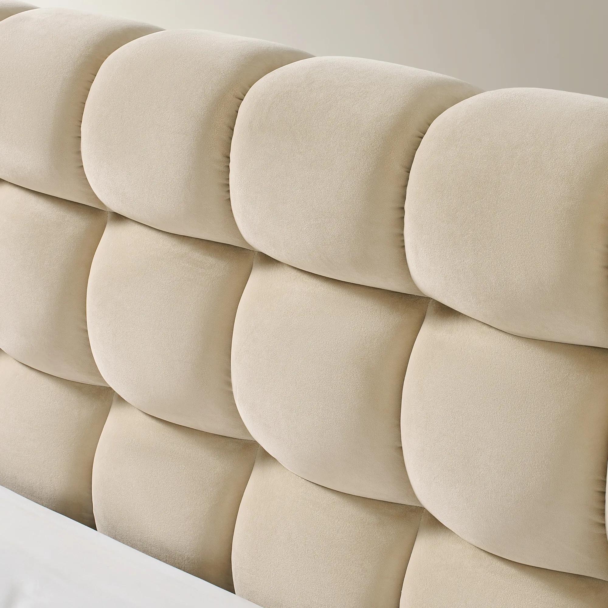 Paloma Tufted Oatmeal Velvet Upholstered King Platform Bed