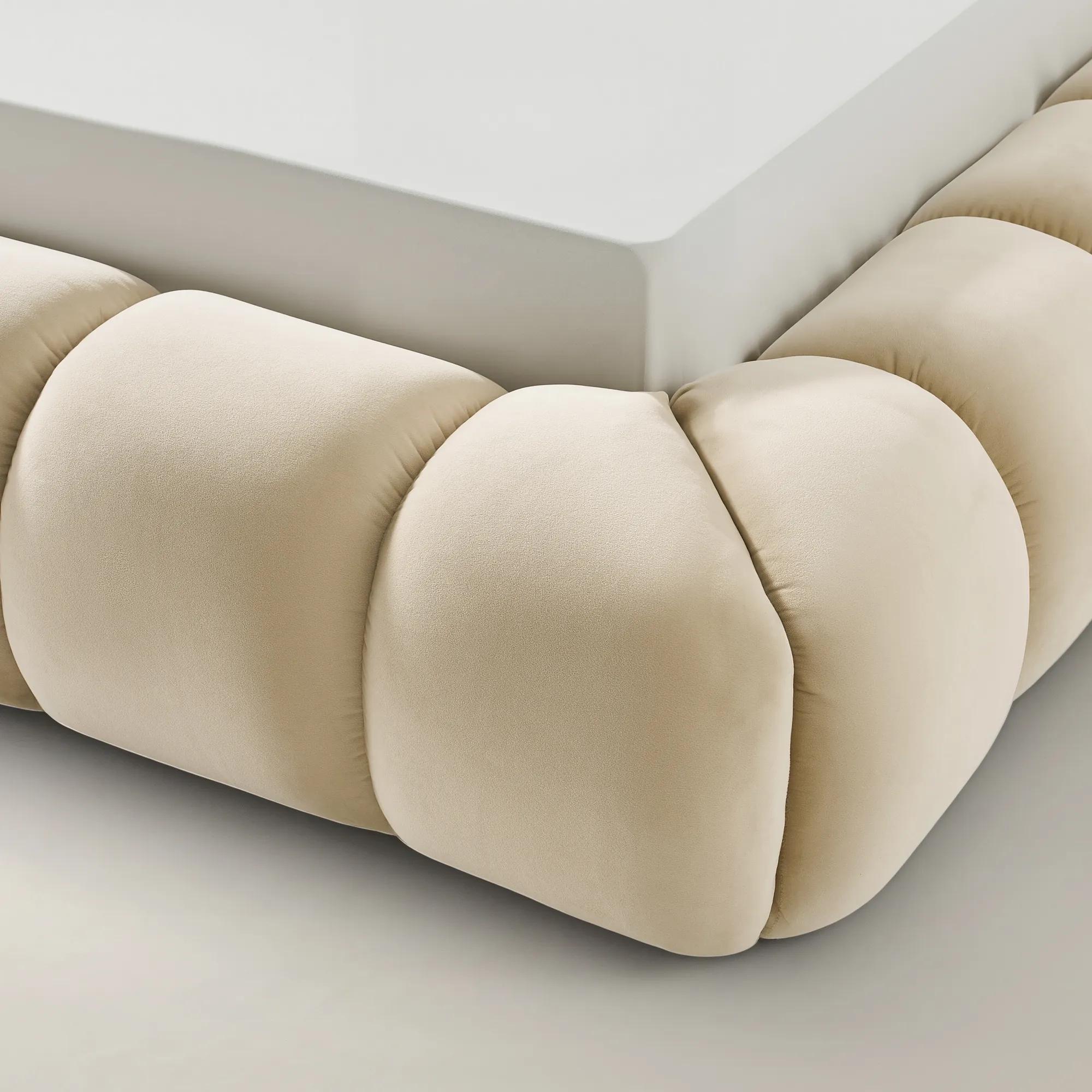 Paloma Tufted Oatmeal Velvet Upholstered King Platform Bed