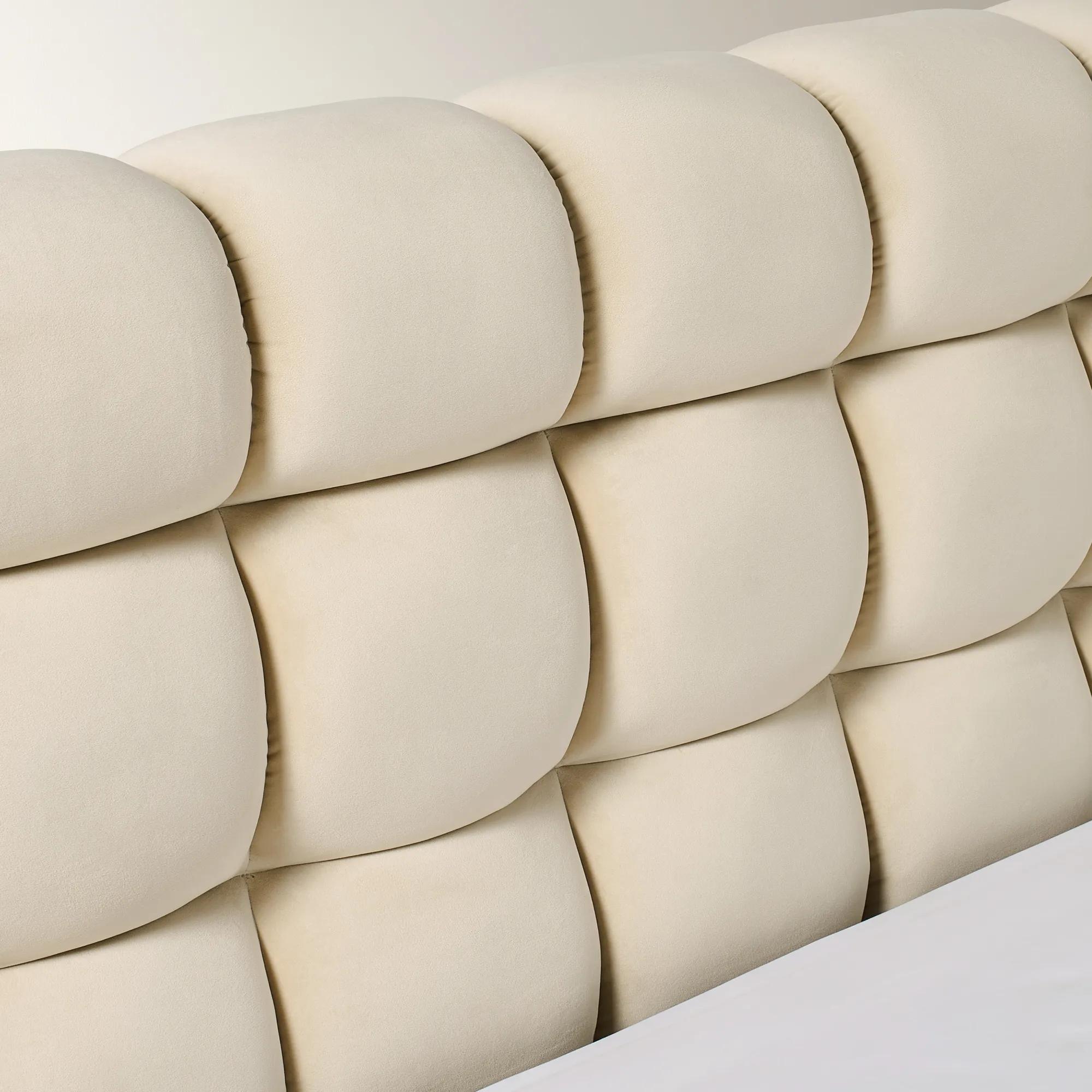 Paloma Tufted Oatmeal Velvet Upholstered King Platform Bed