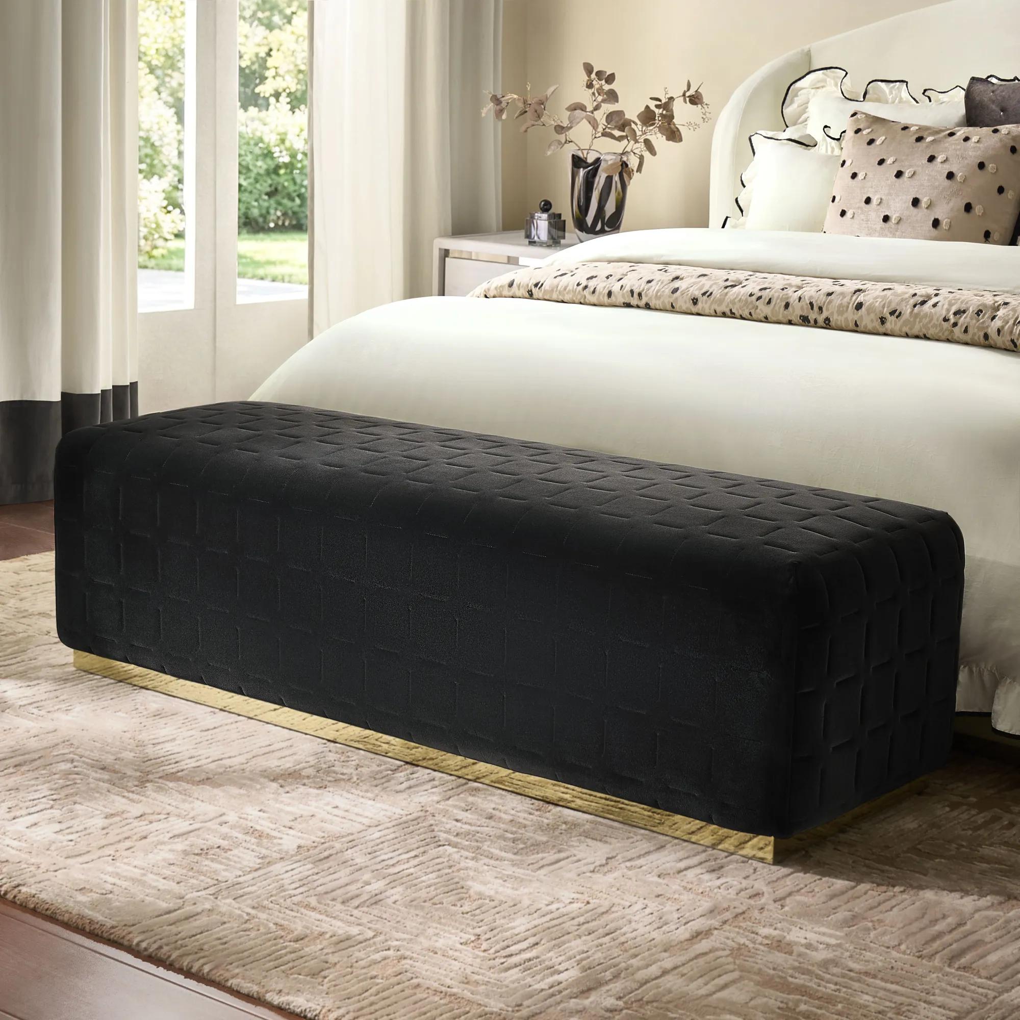 Vanta Quilted Charcoal Velvet Bench (64.6")