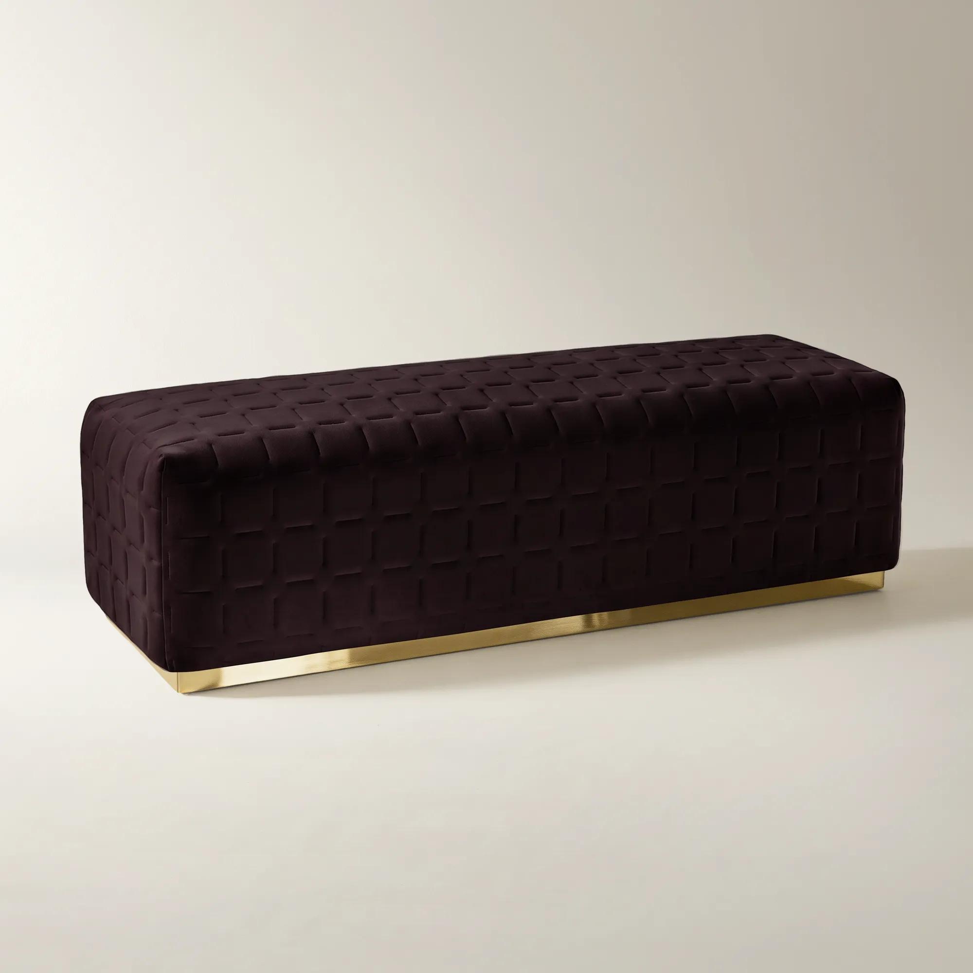 Vanta Quilted Fig Velvet Bench (64.75")