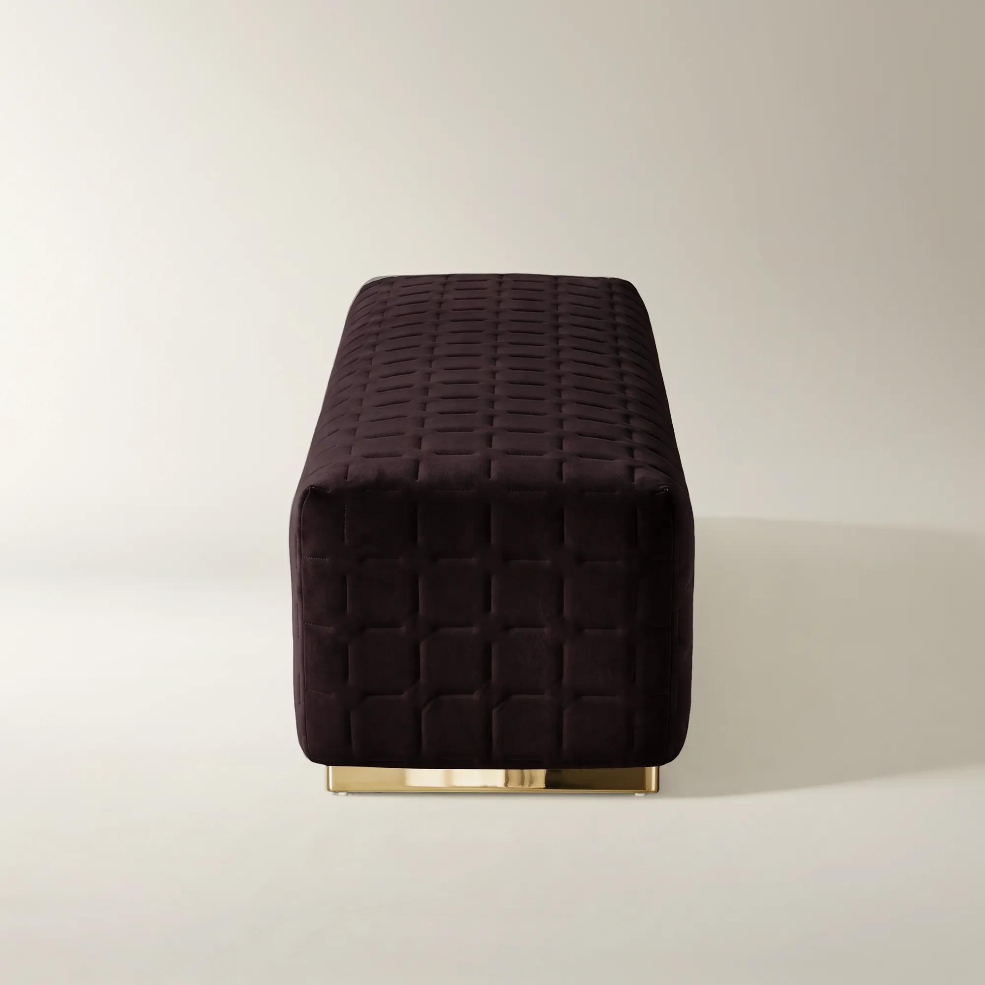 Vanta Quilted Fig Velvet Bench (64.75")