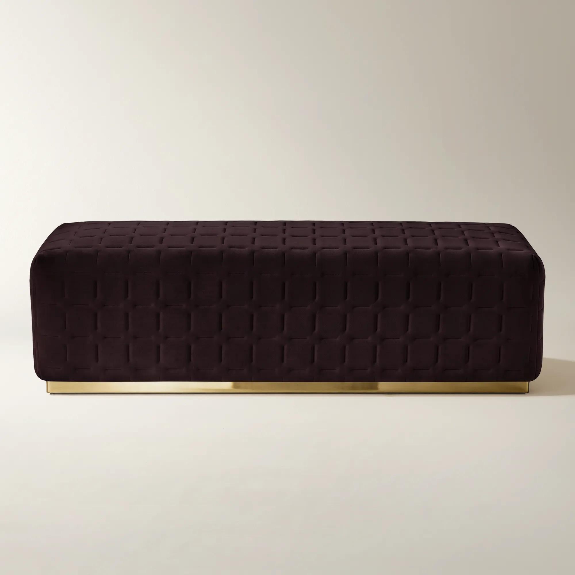 Vanta Quilted Fig Velvet Bench (64.75")