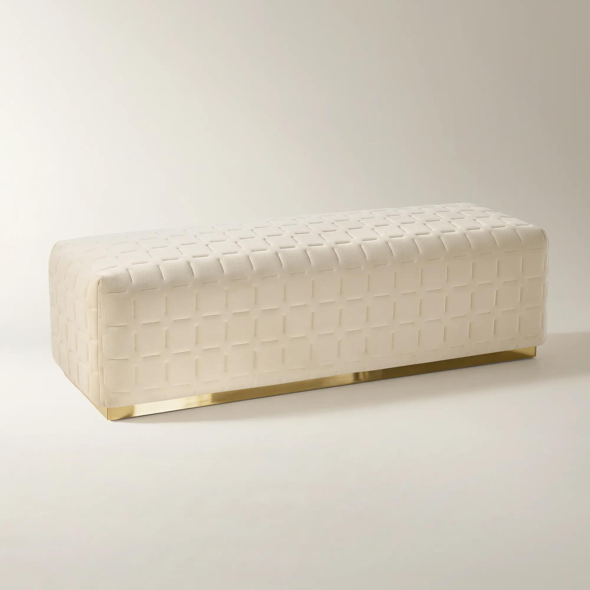 Vanta Quilted Oatmeal Velvet Bench (64.6")