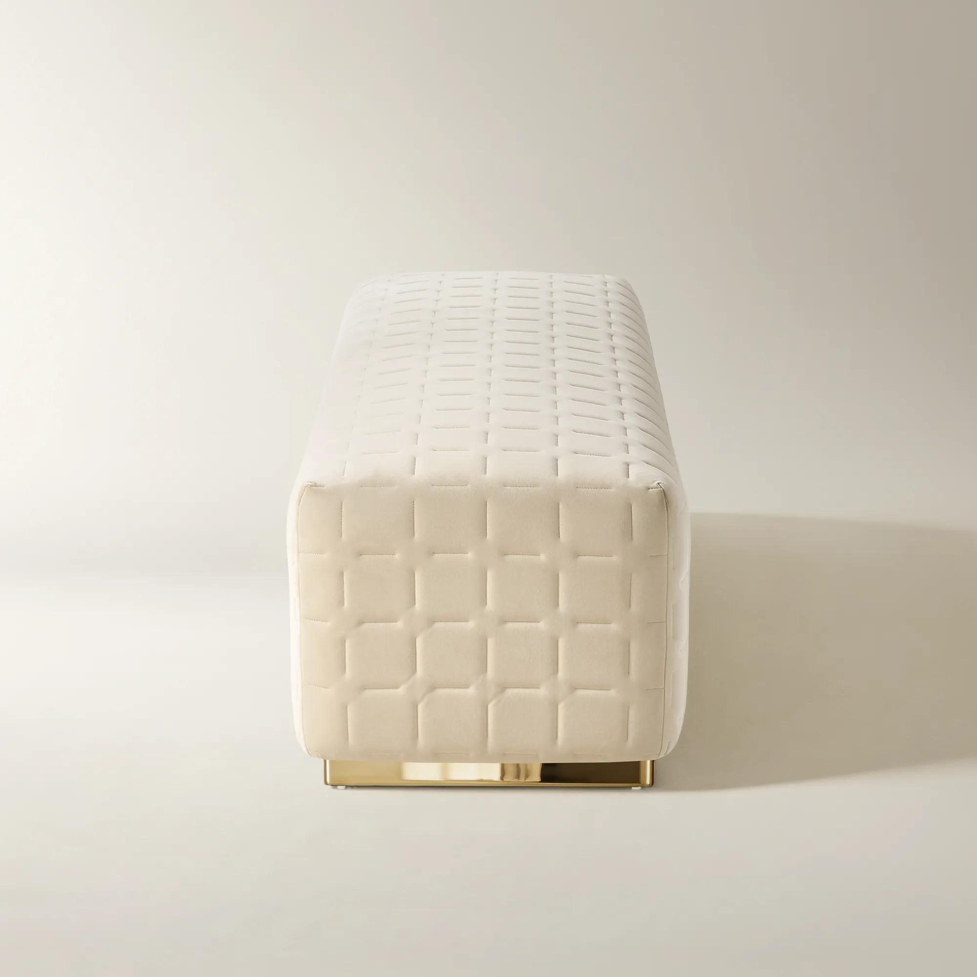 Vanta Quilted Oatmeal Velvet Bench (64.6")