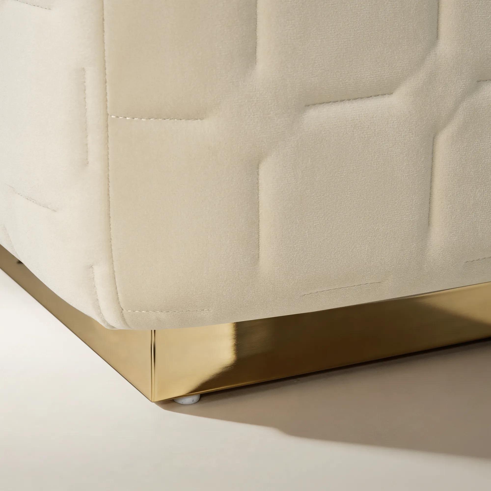 Vanta Quilted Oatmeal Velvet Bench (64.6")