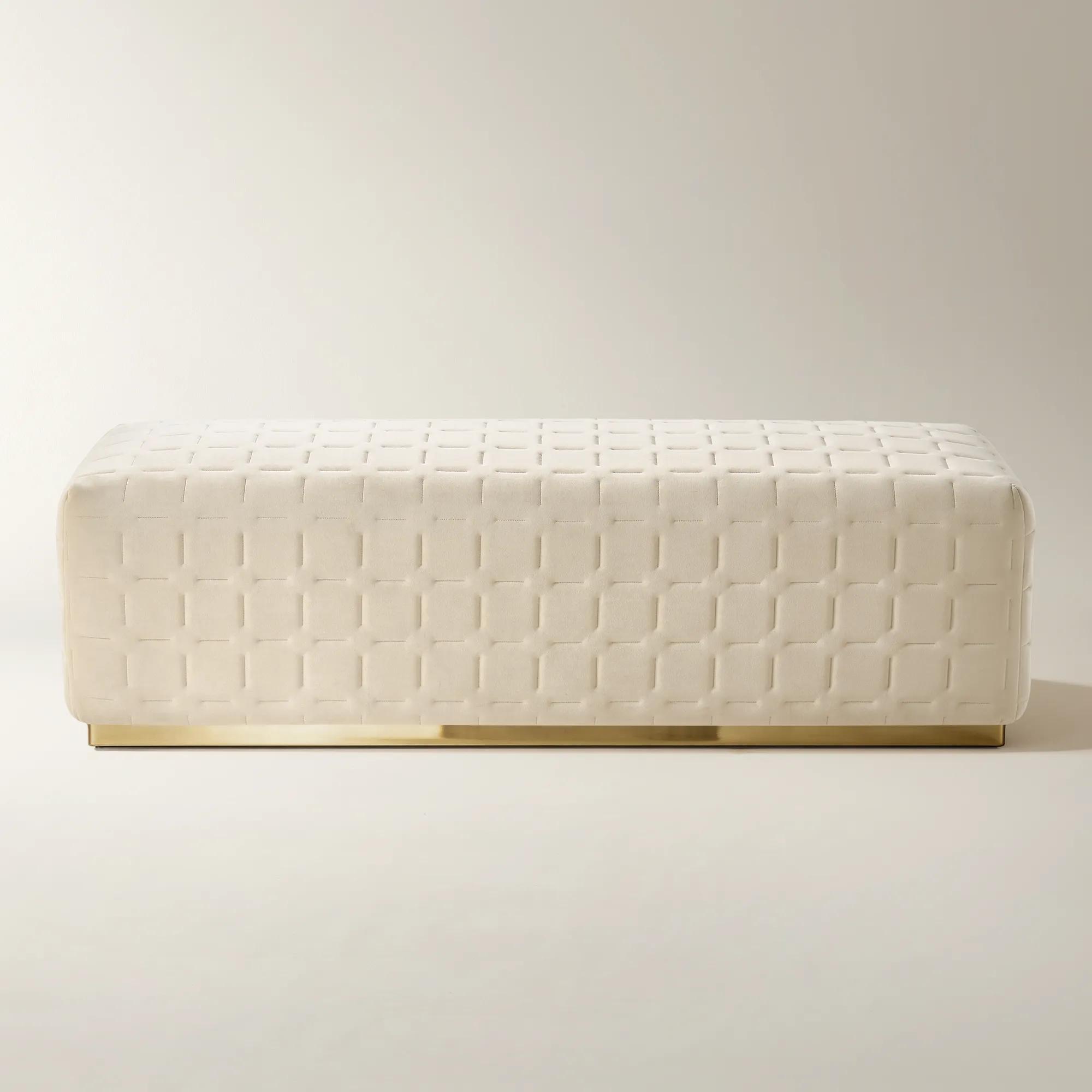 Vanta Quilted Oatmeal Velvet Bench (64.6")