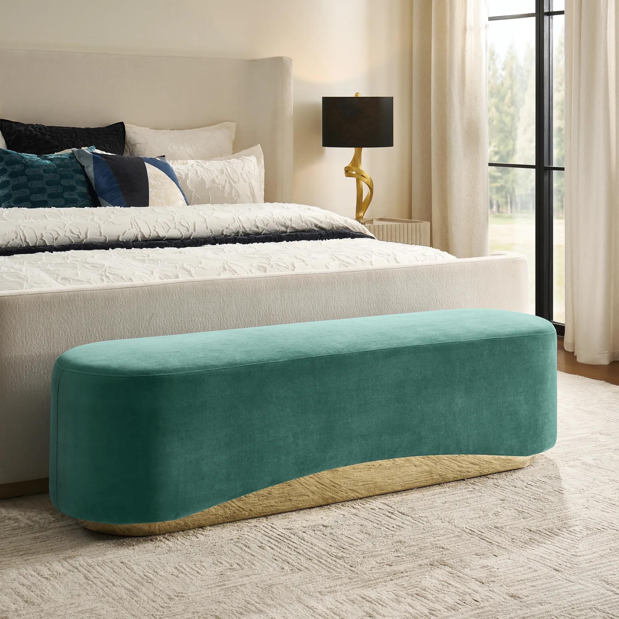 Kendra Ocean Teal Velvet Bench （70.47"）