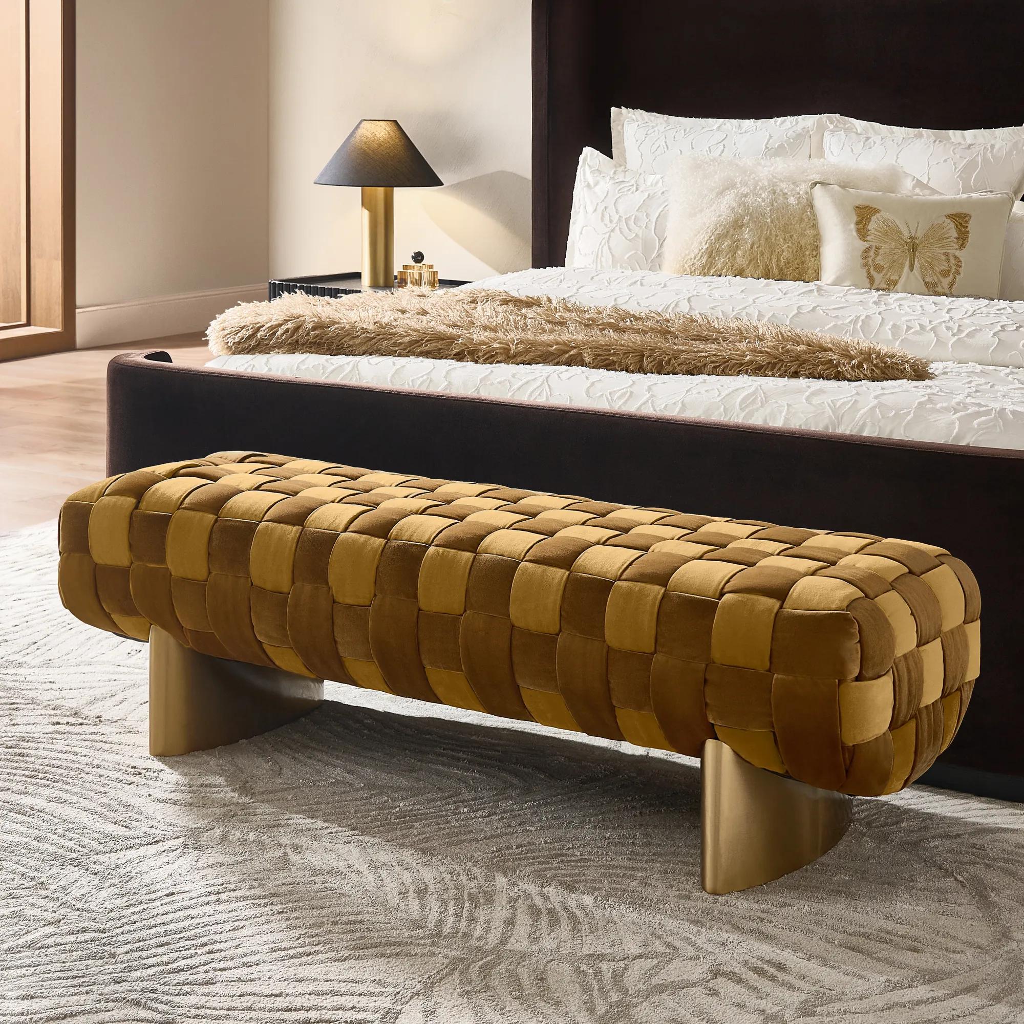Dexter Woven Roasted Pecan Velvet Bench （64.2"）