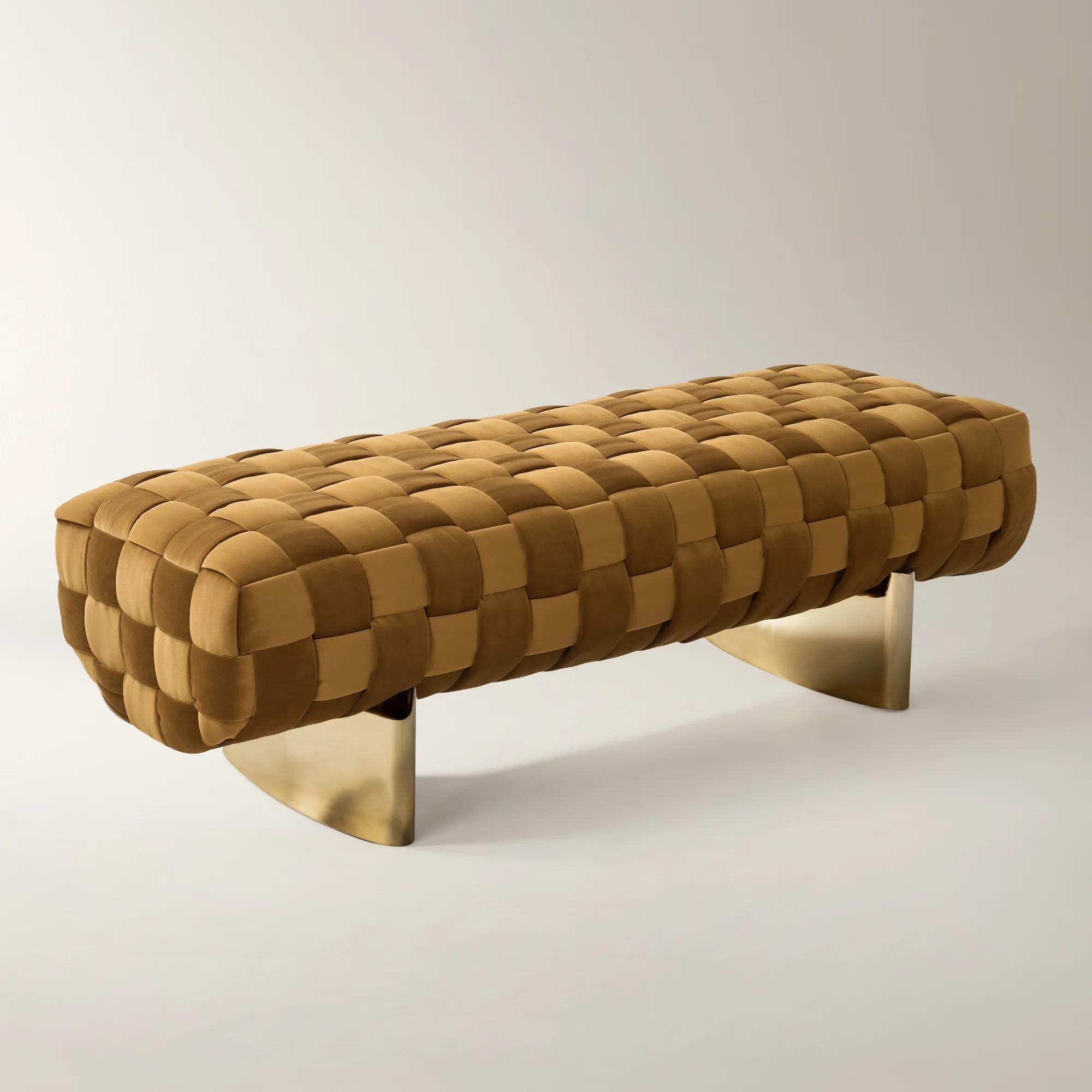 Dexter Woven Roasted Pecan Velvet Bench （64.2"）