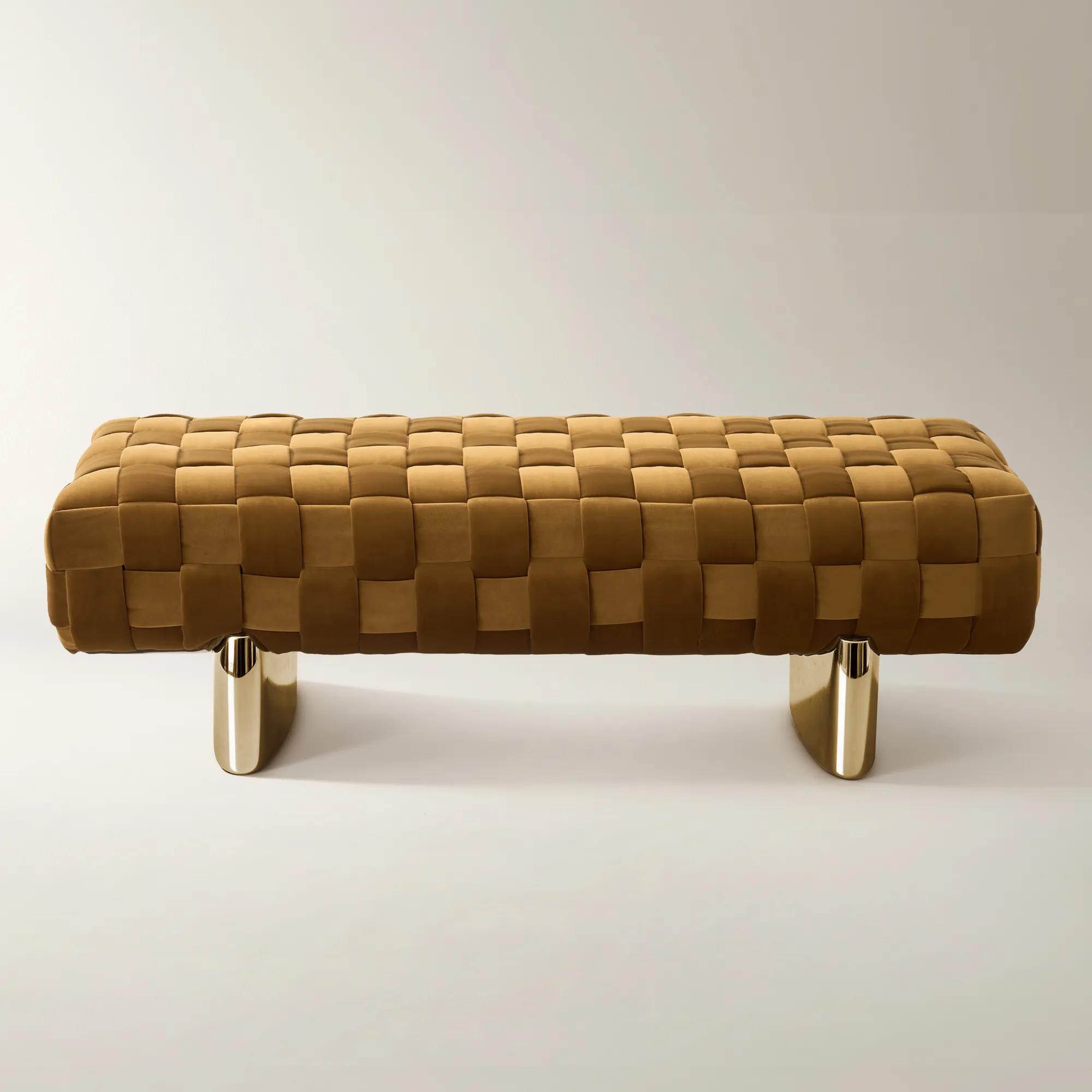 Dexter Woven Roasted Pecan Velvet Bench （64.2"）