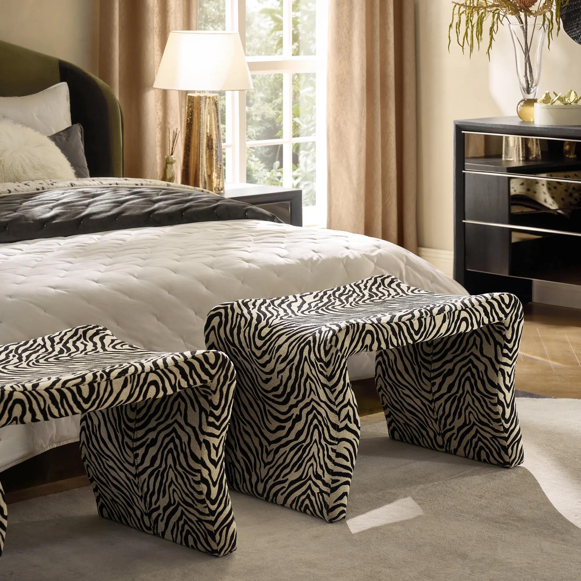 Romy Zebra Performance Chenille Bench (29.7")