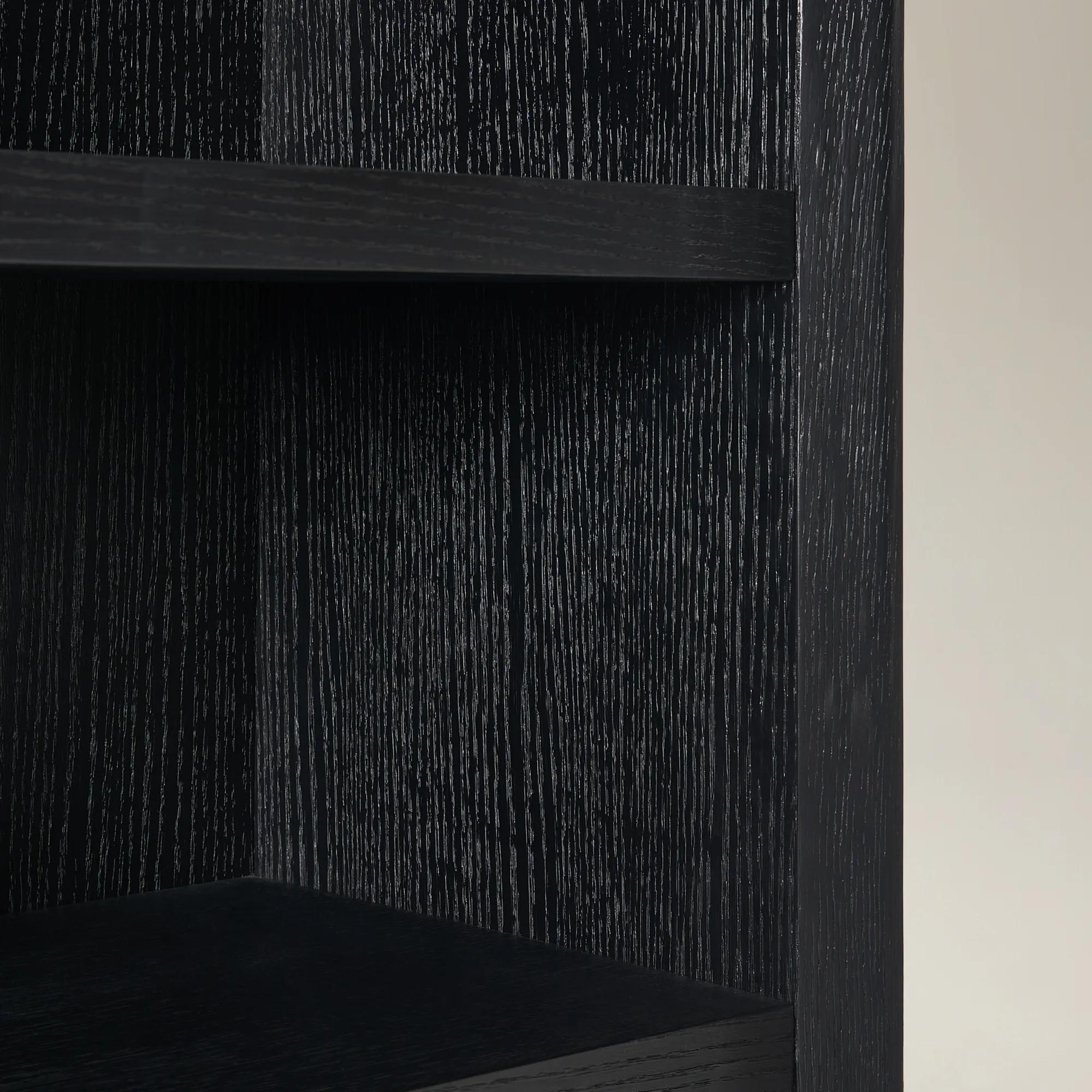 Glimmer Black Oak Bookcase With Mirrored Door (80")