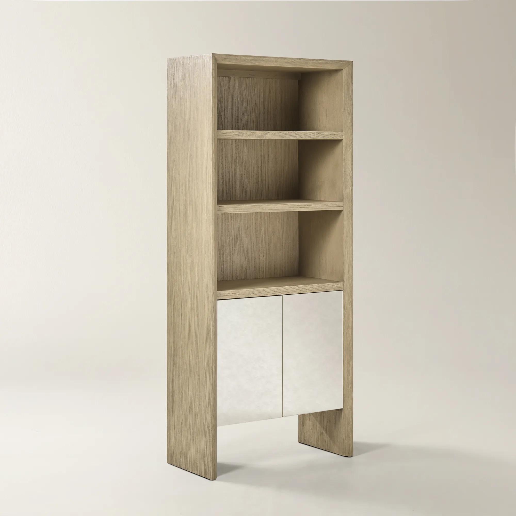 Glimmer Sea Drift Oak Bookcase With Mirrored Door (80")