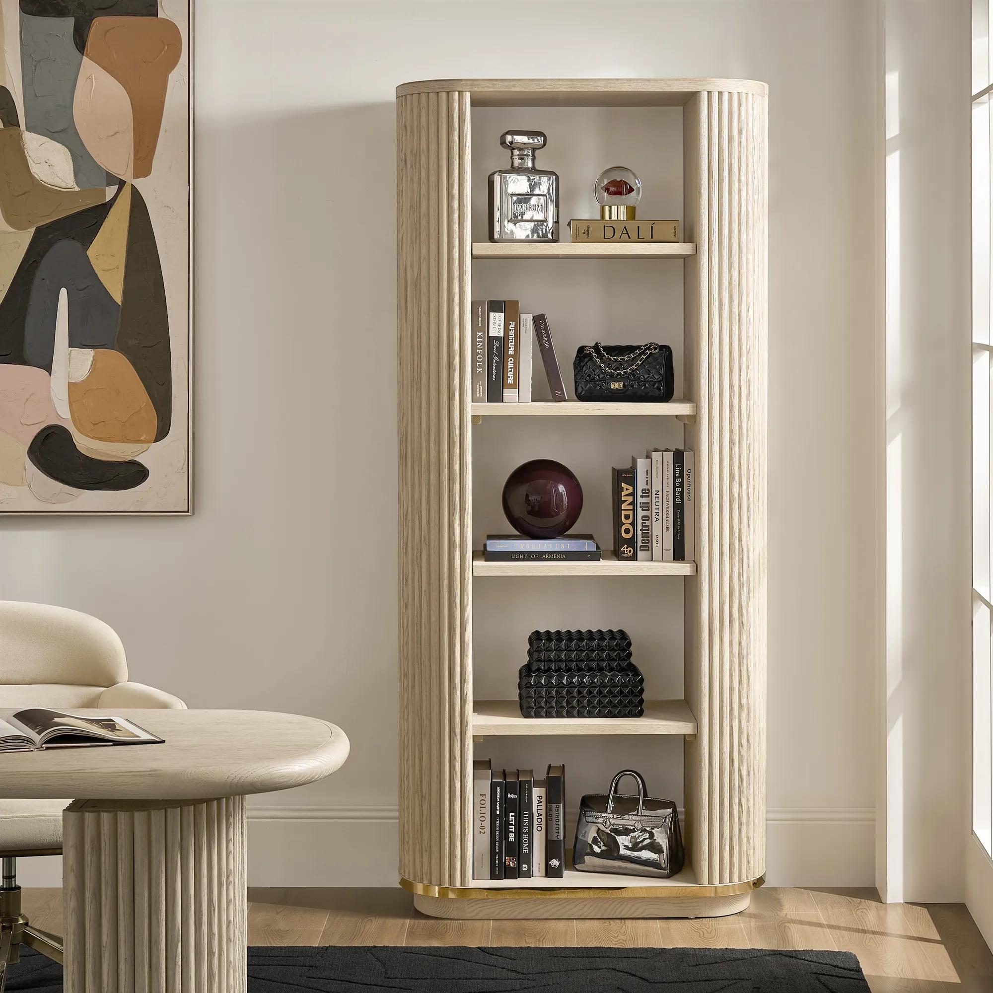 Stria Reeded White Oak Open Bookcase (80")