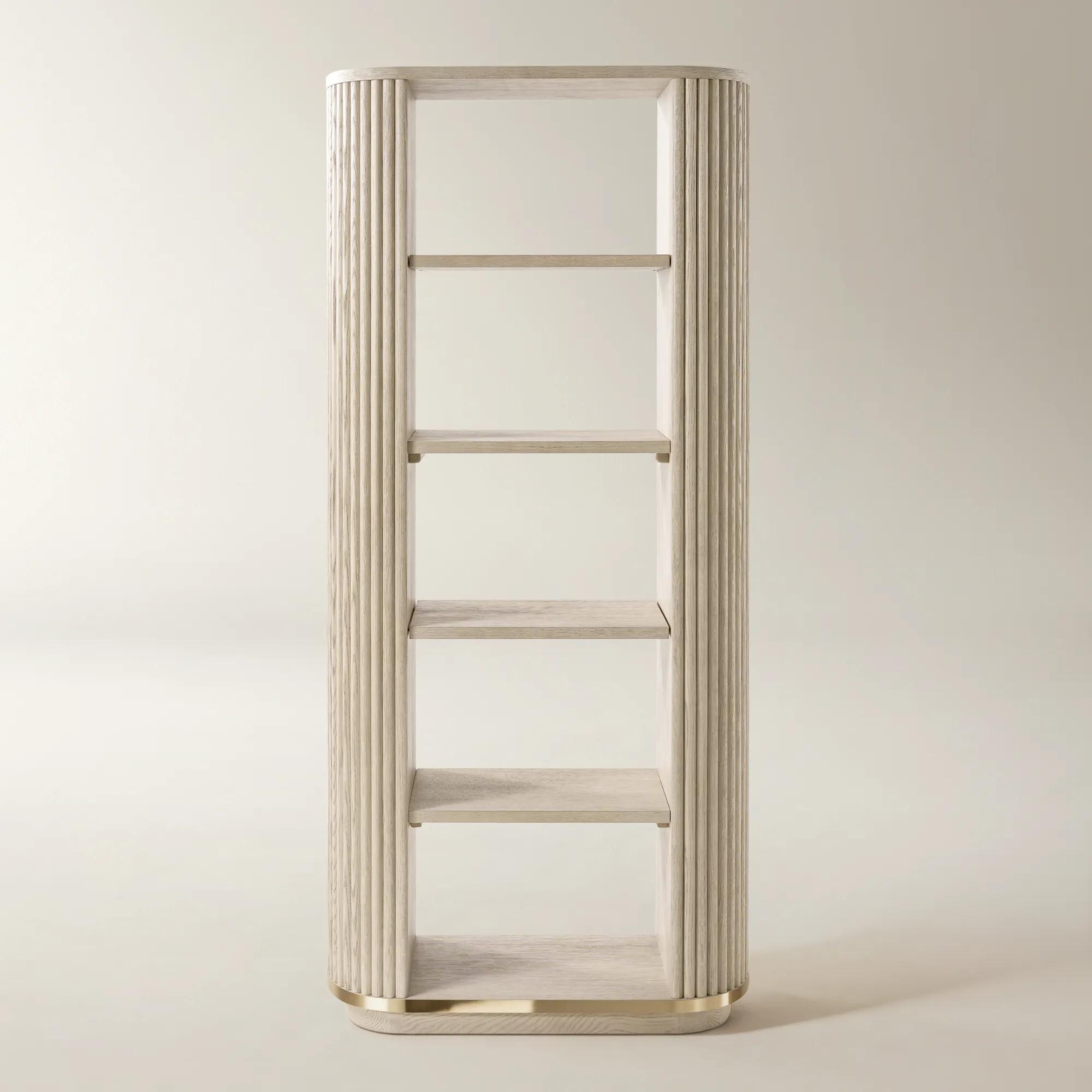 Stria Reeded White Oak Open Bookcase (80")