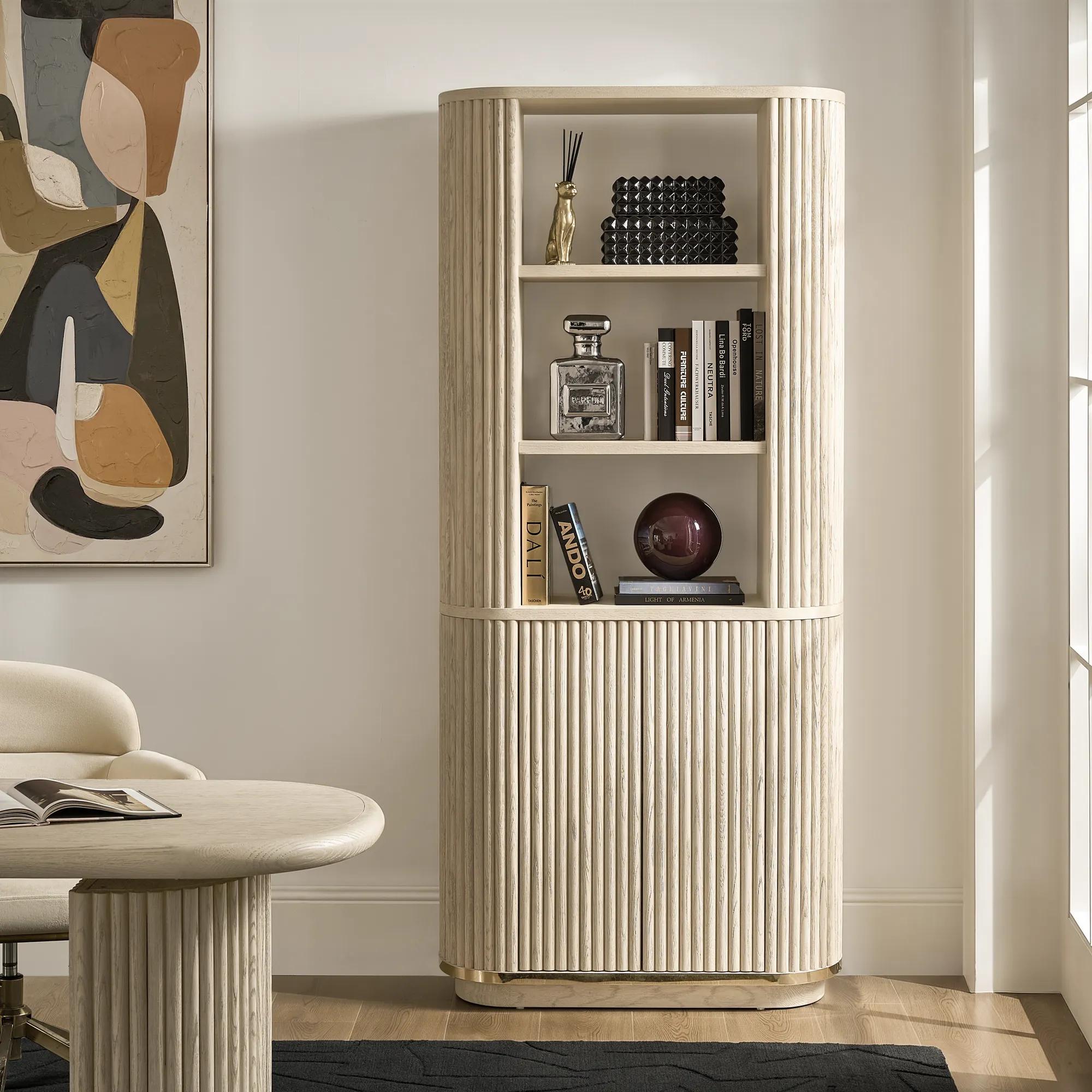 Stria Reeded White Oak Bookcase (80")