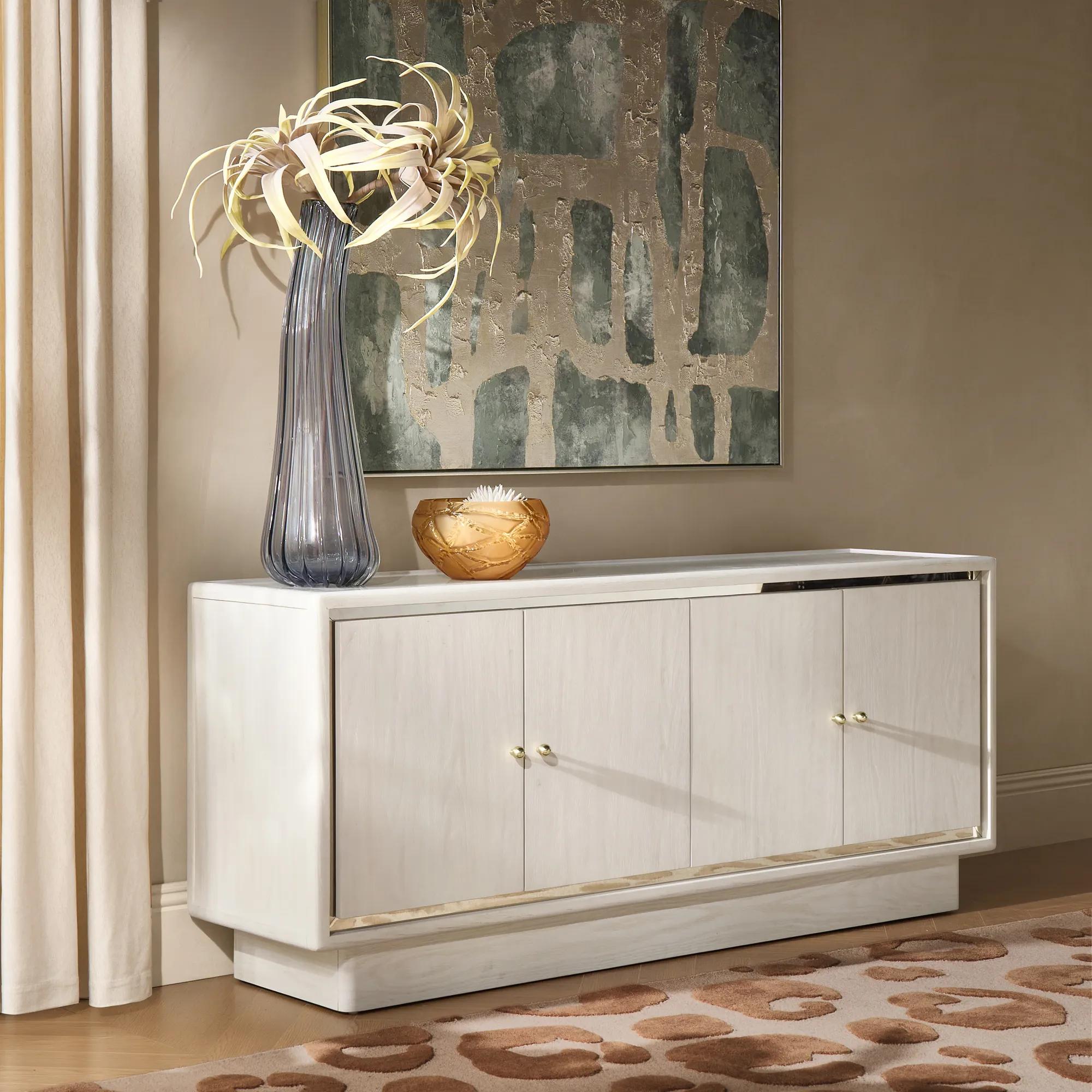 Lumina Bleached Oak Buffet With Pearl Lacquered Top (72")