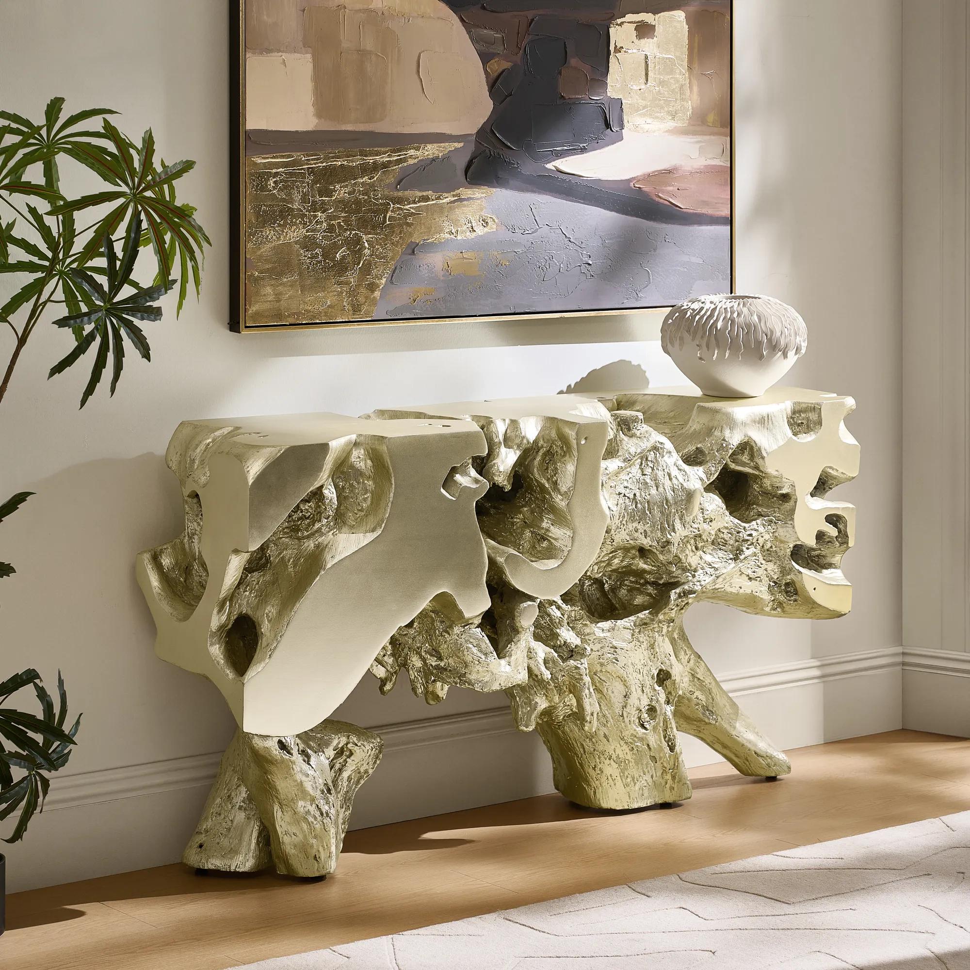 Sequoia Champagne Gold Resin Console Table (58")