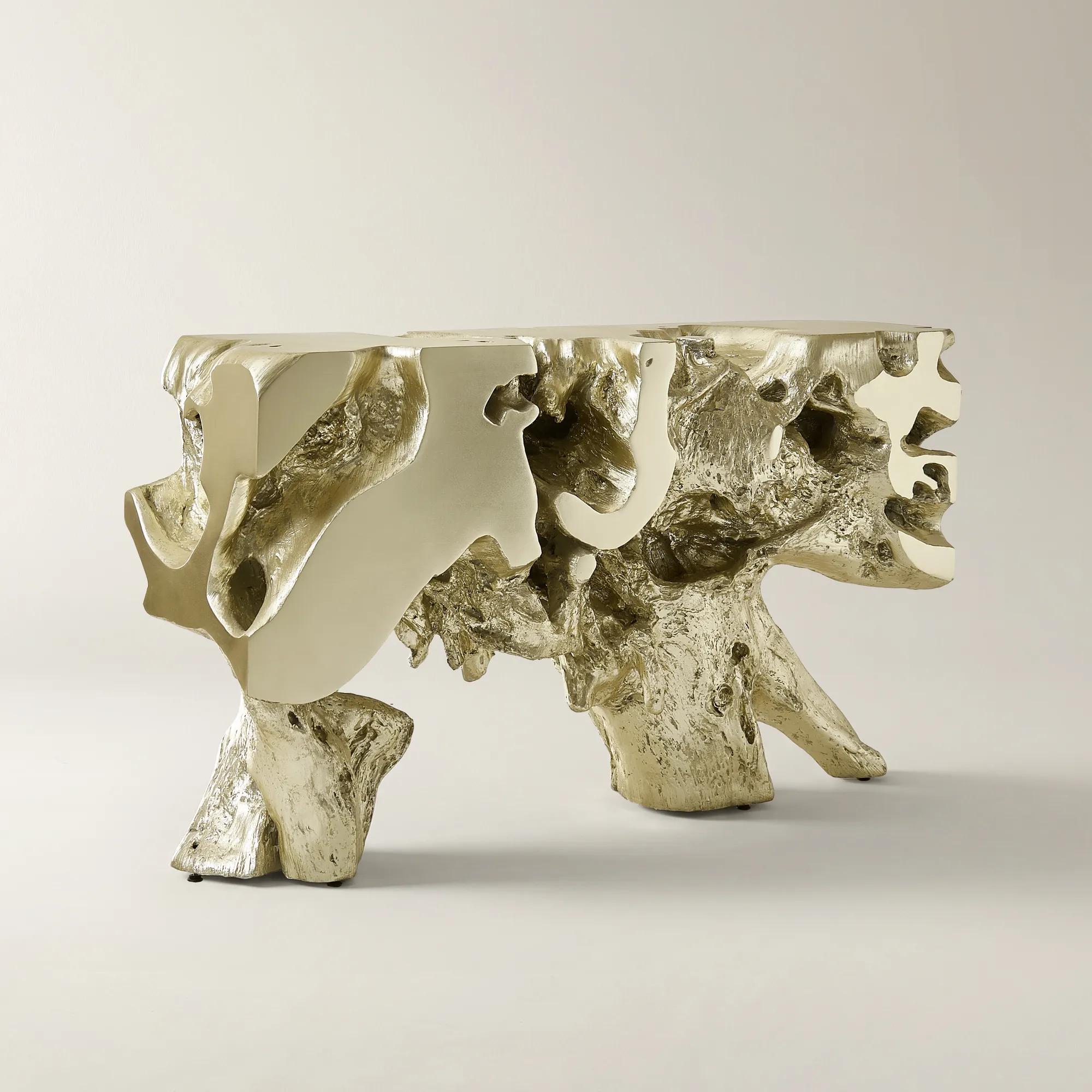 Sequoia Champagne Gold Resin Console Table (58")