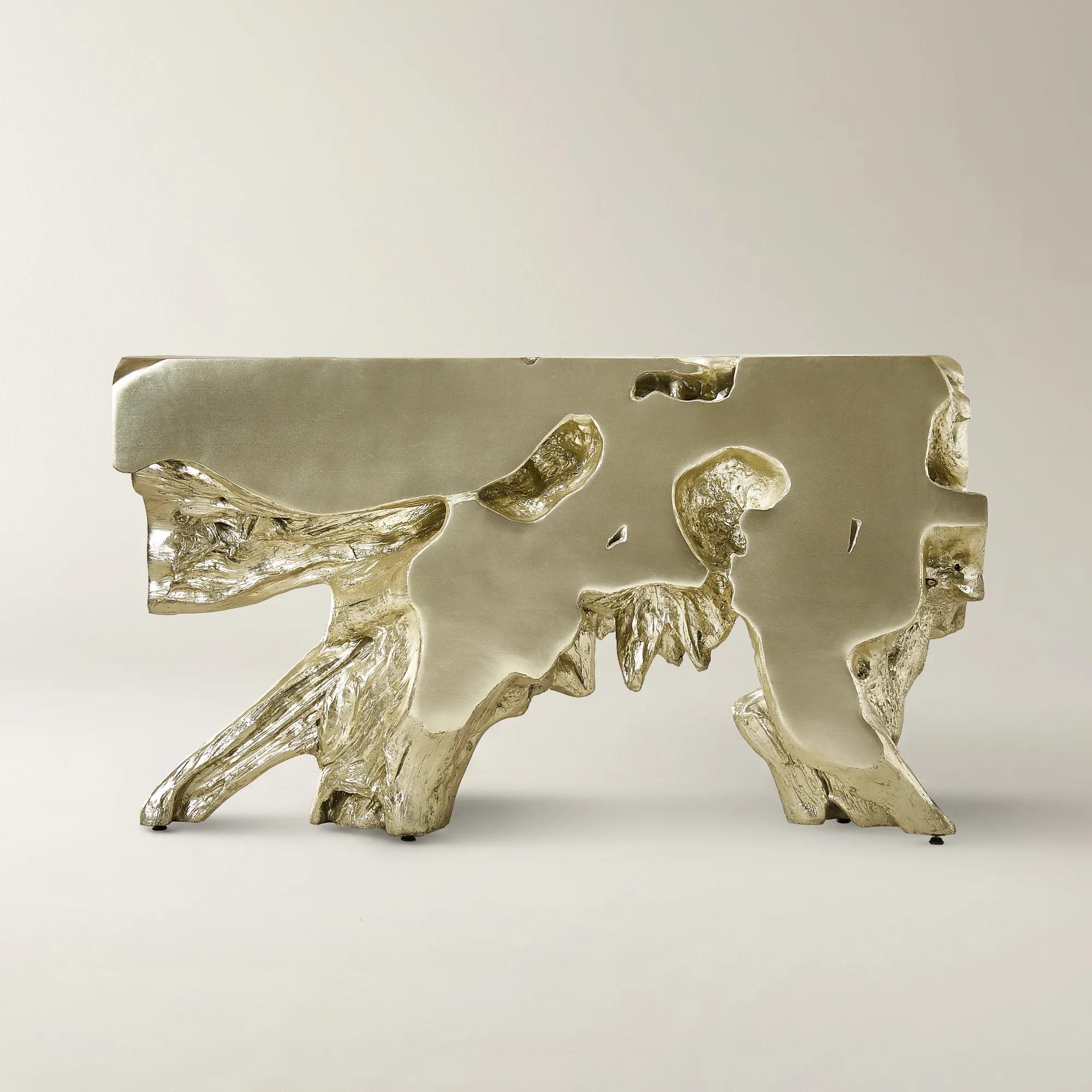 Sequoia Champagne Gold Resin Console Table (58")