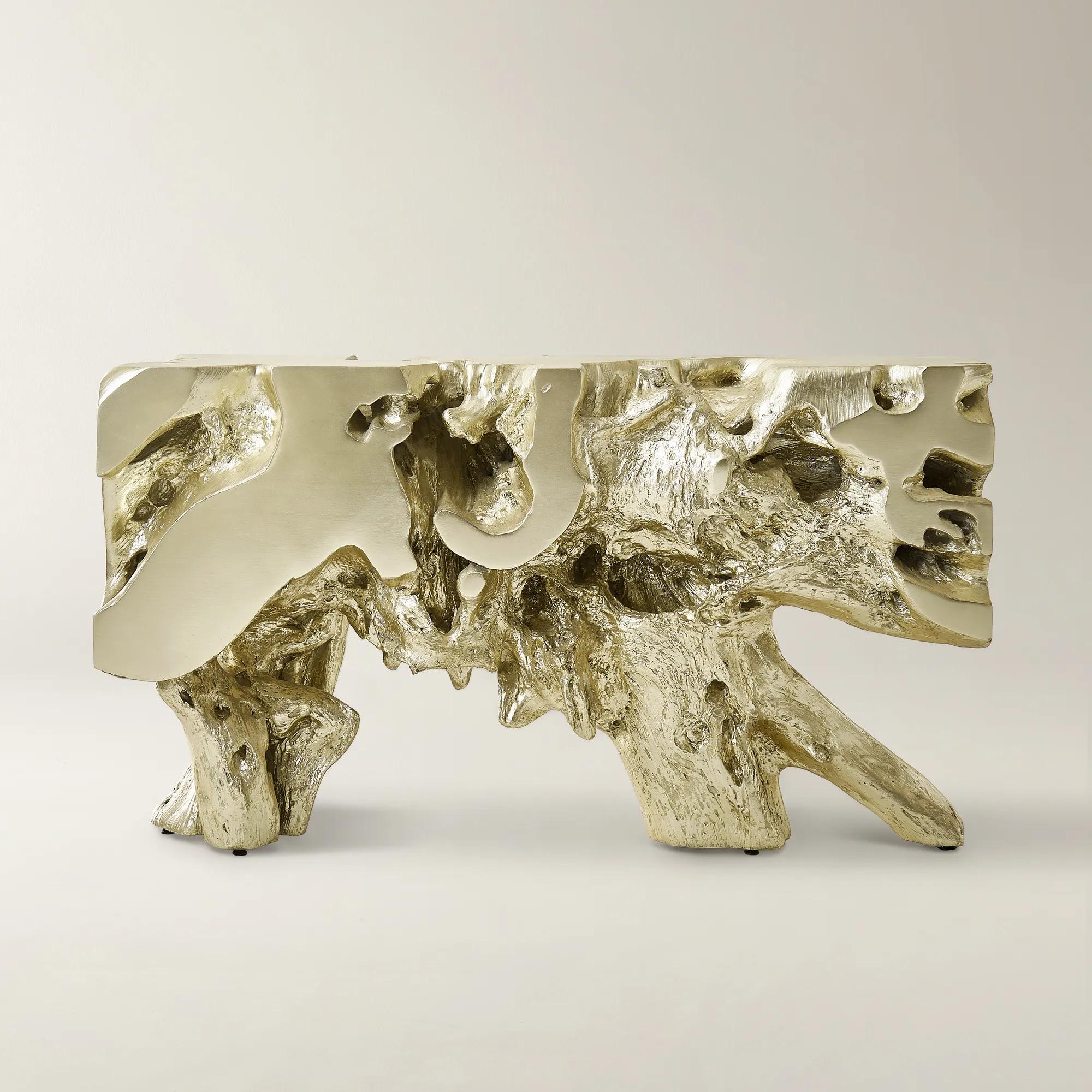 Sequoia Champagne Gold Resin Console Table (58")
