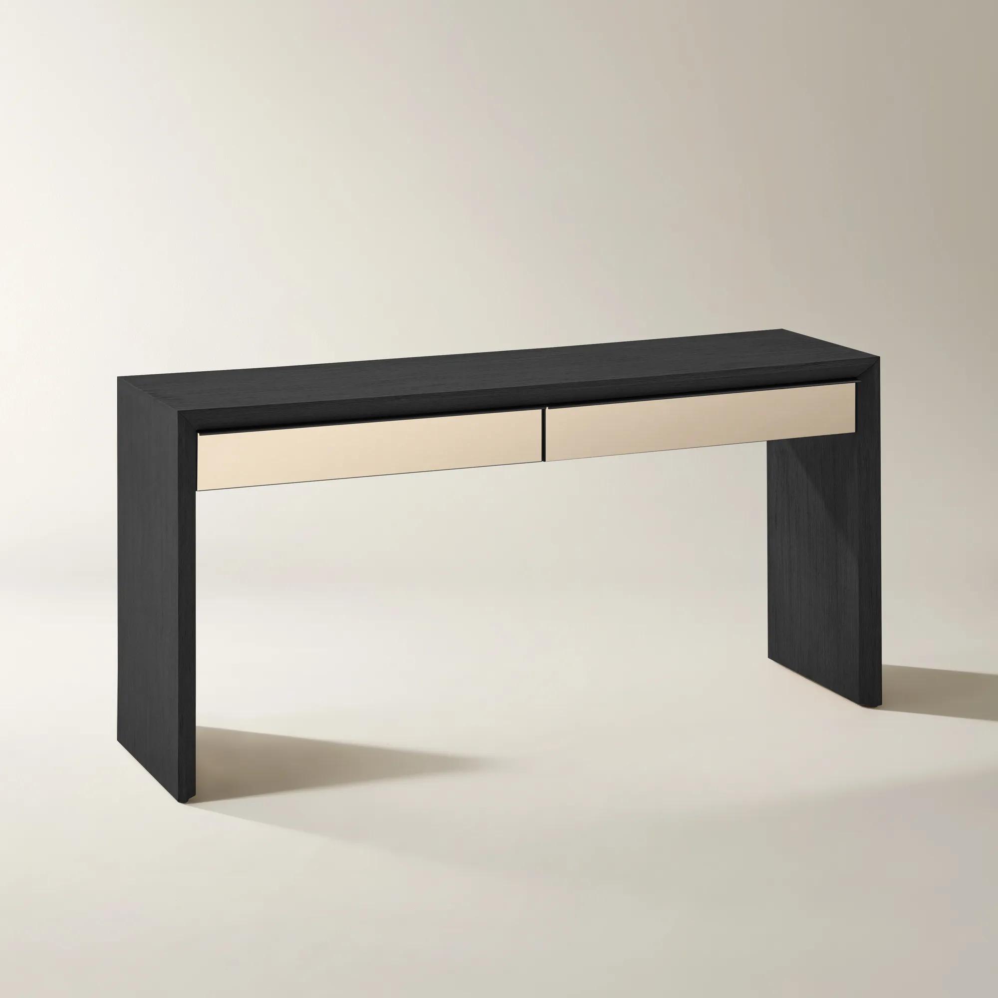 Glimmer Mirrored 2-Drawer Black Oak Console Table (62")