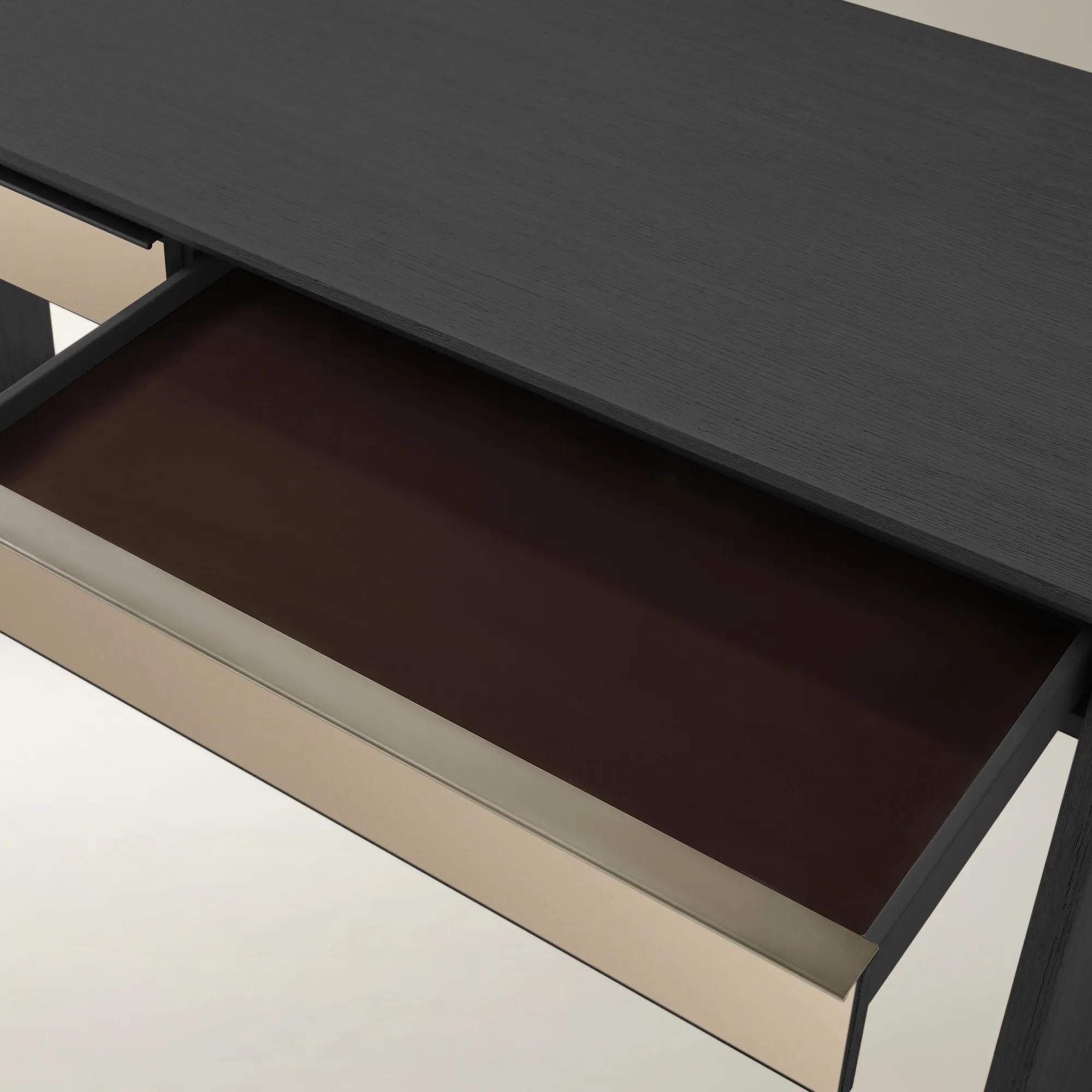 Glimmer Mirrored 2-Drawer Black Oak Console Table (62")
