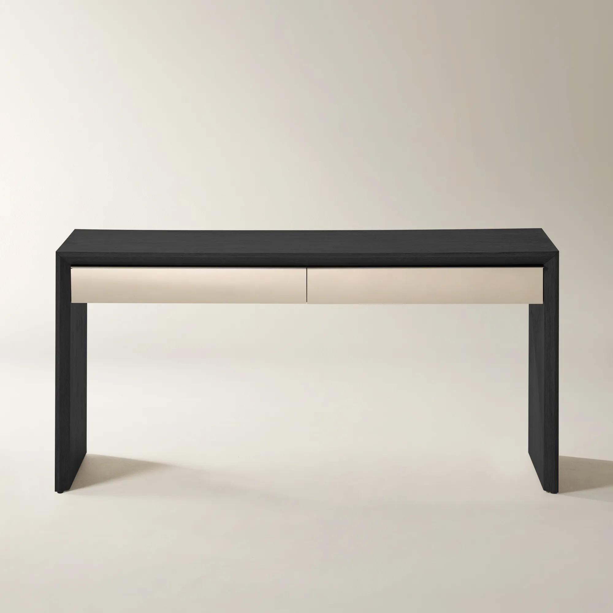 Glimmer Mirrored 2-Drawer Black Oak Console Table (62")