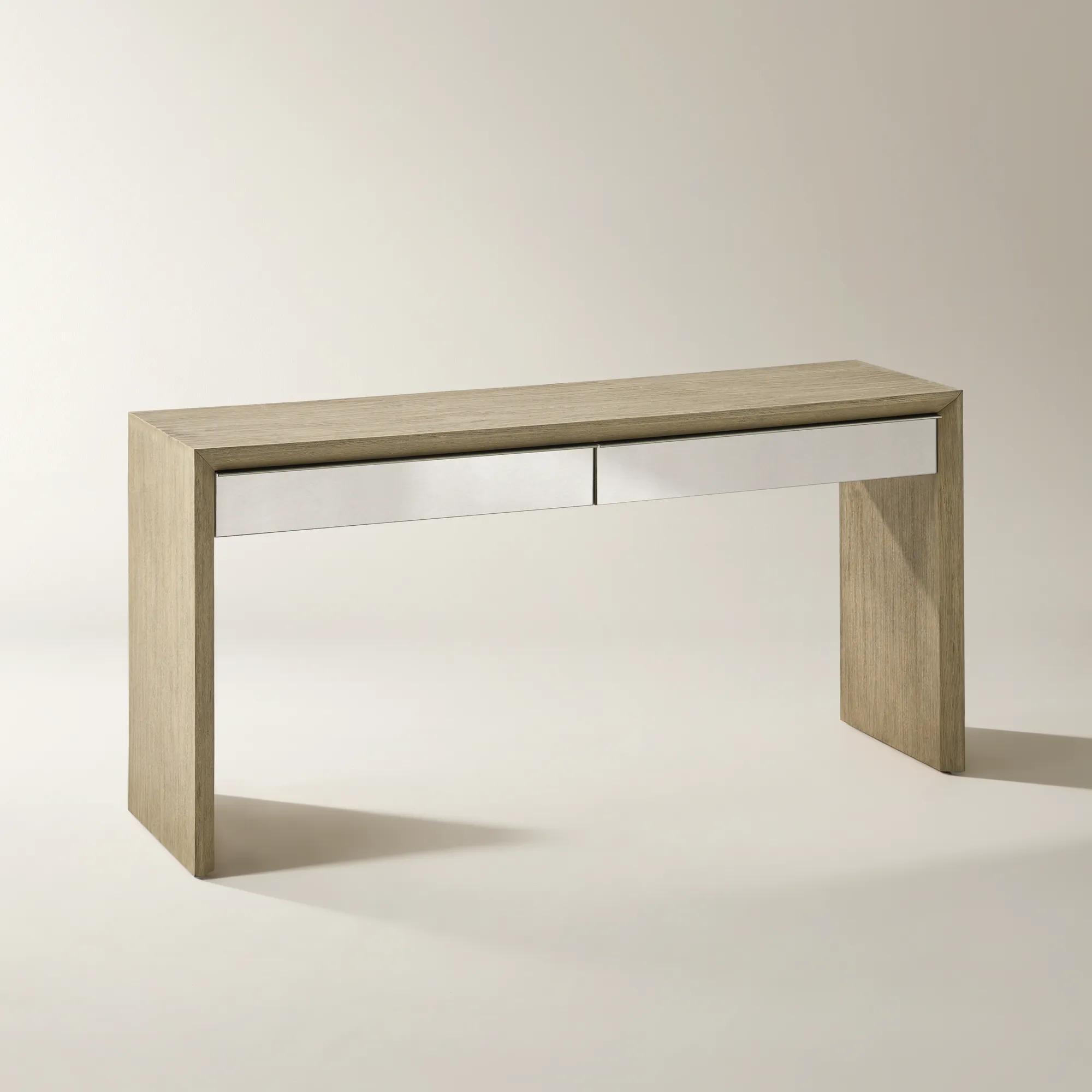 Glimmer Mirrored 2-Drawer Sea Drift Oak Console Table (62")