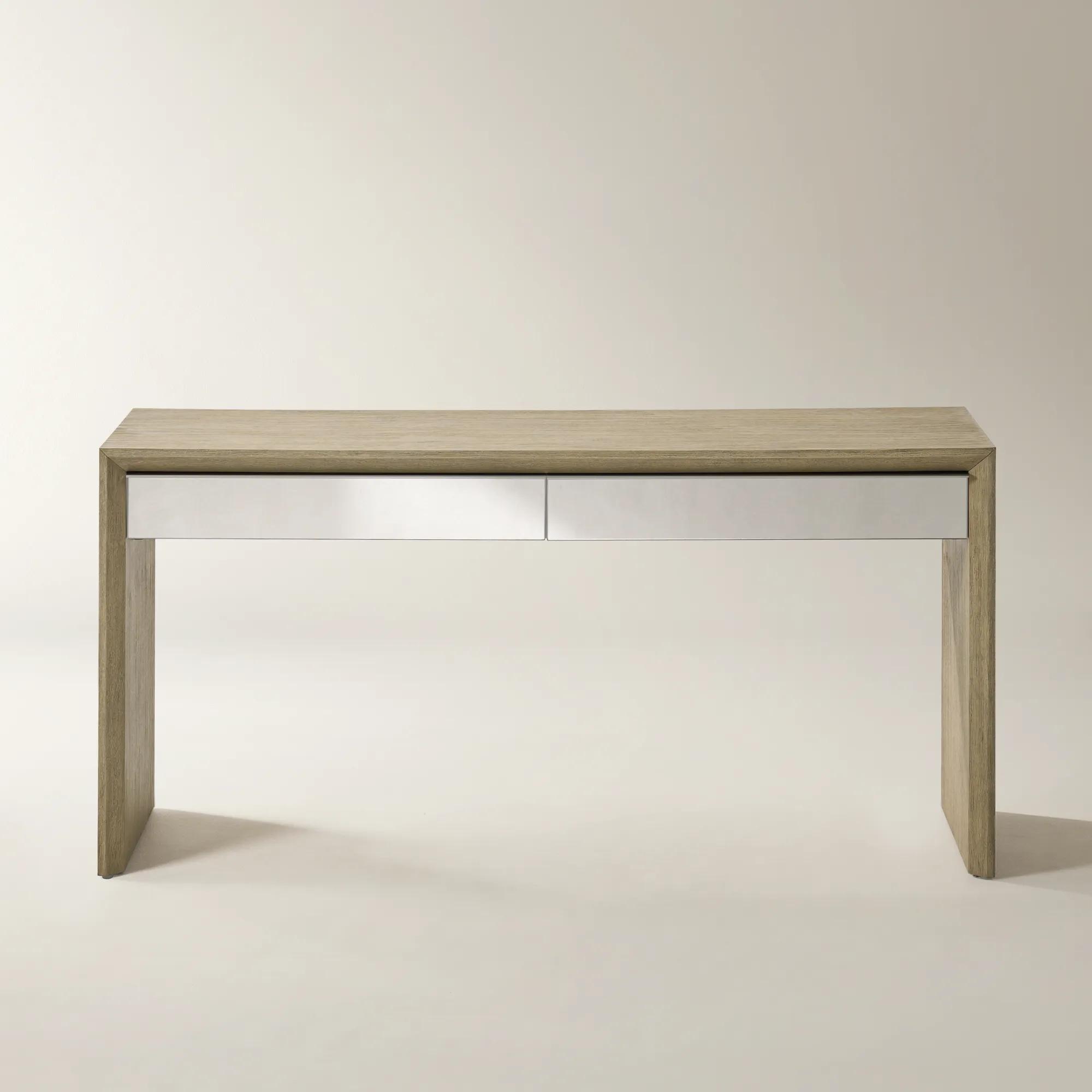 Glimmer Mirrored 2-Drawer Sea Drift Oak Console Table (62")