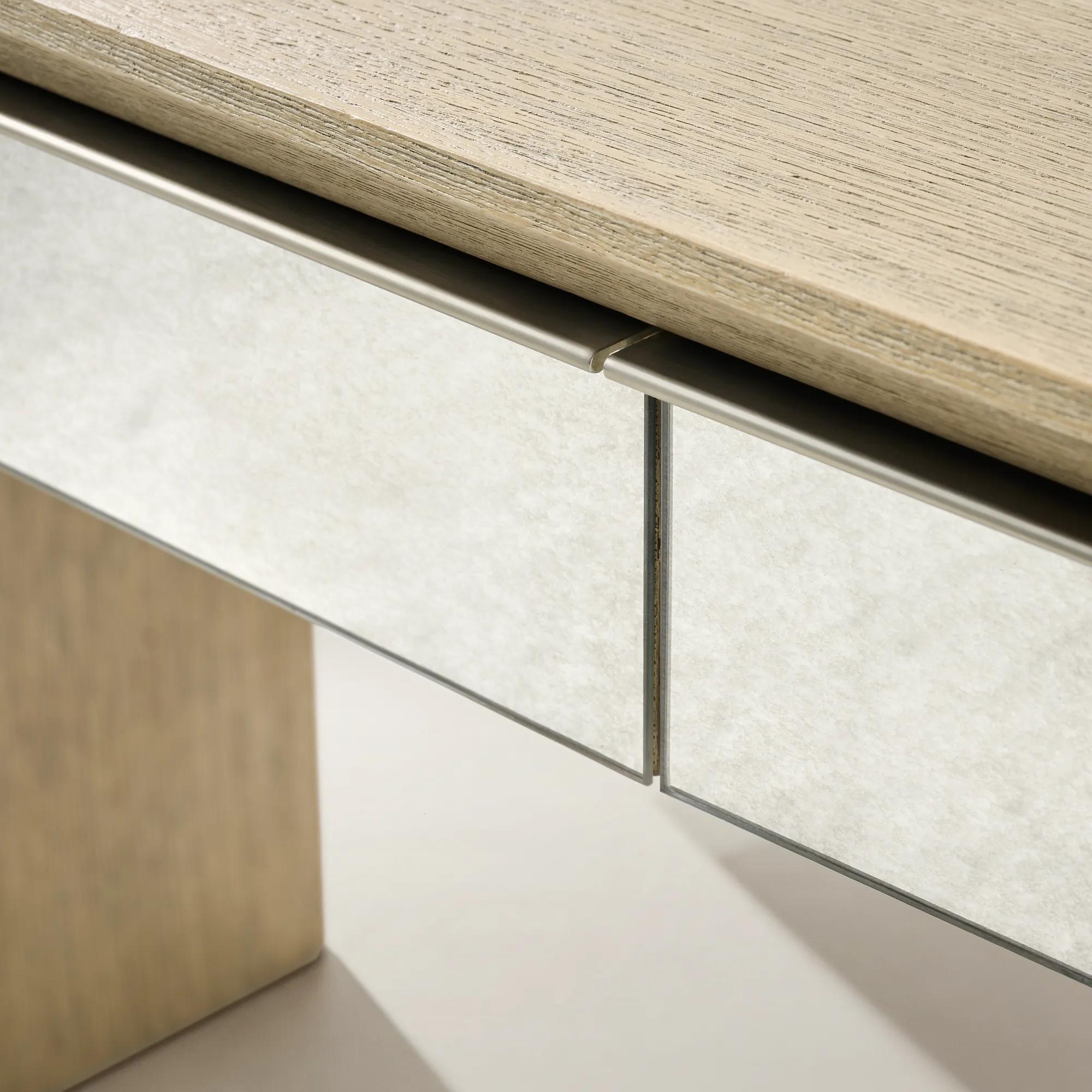 Glimmer Mirrored 2-Drawer Sea Drift Oak Console Table (62")
