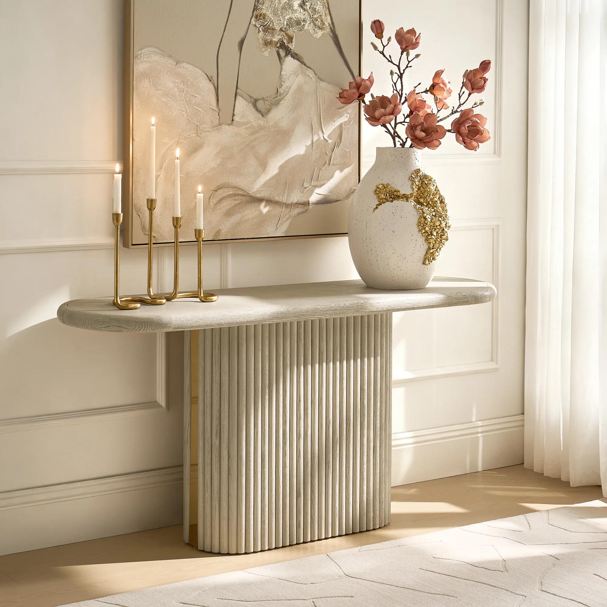 Stria Oval Reeded White Oak Console Table (63")