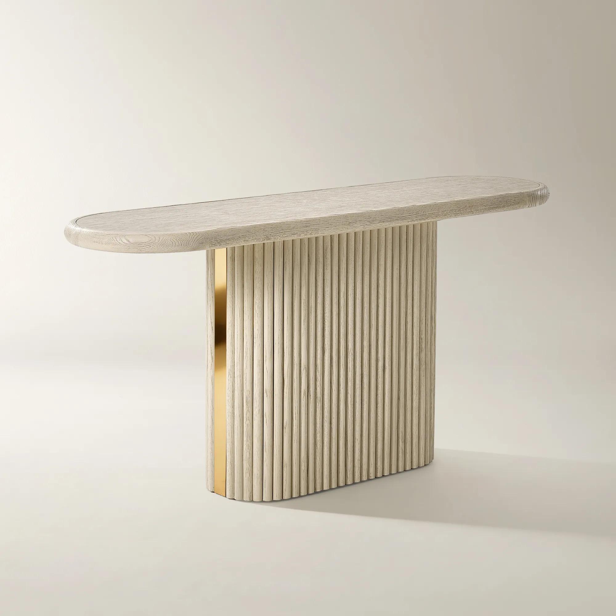 Stria Oval Reeded White Oak Console Table (63")