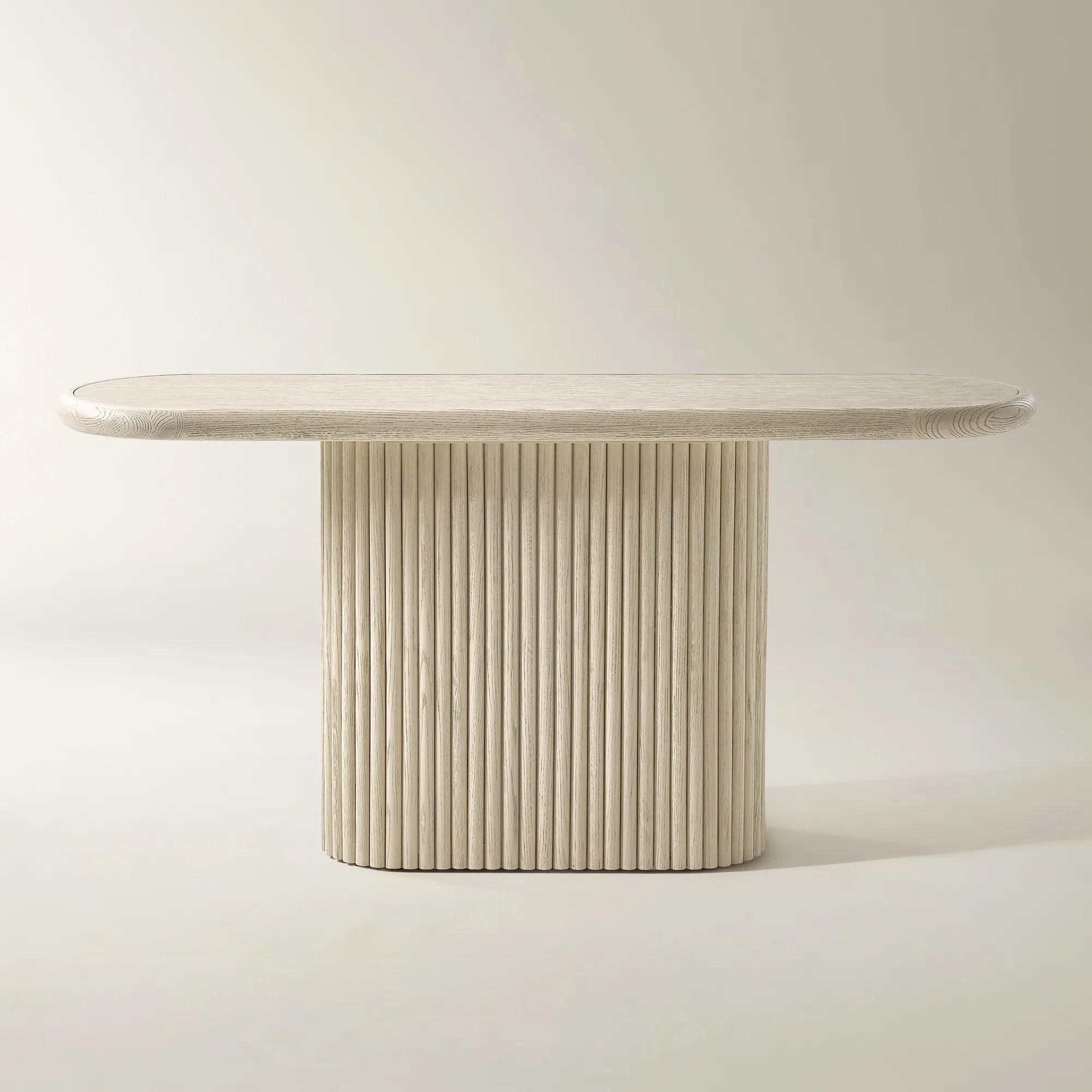 Stria Oval Reeded White Oak Console Table (63")